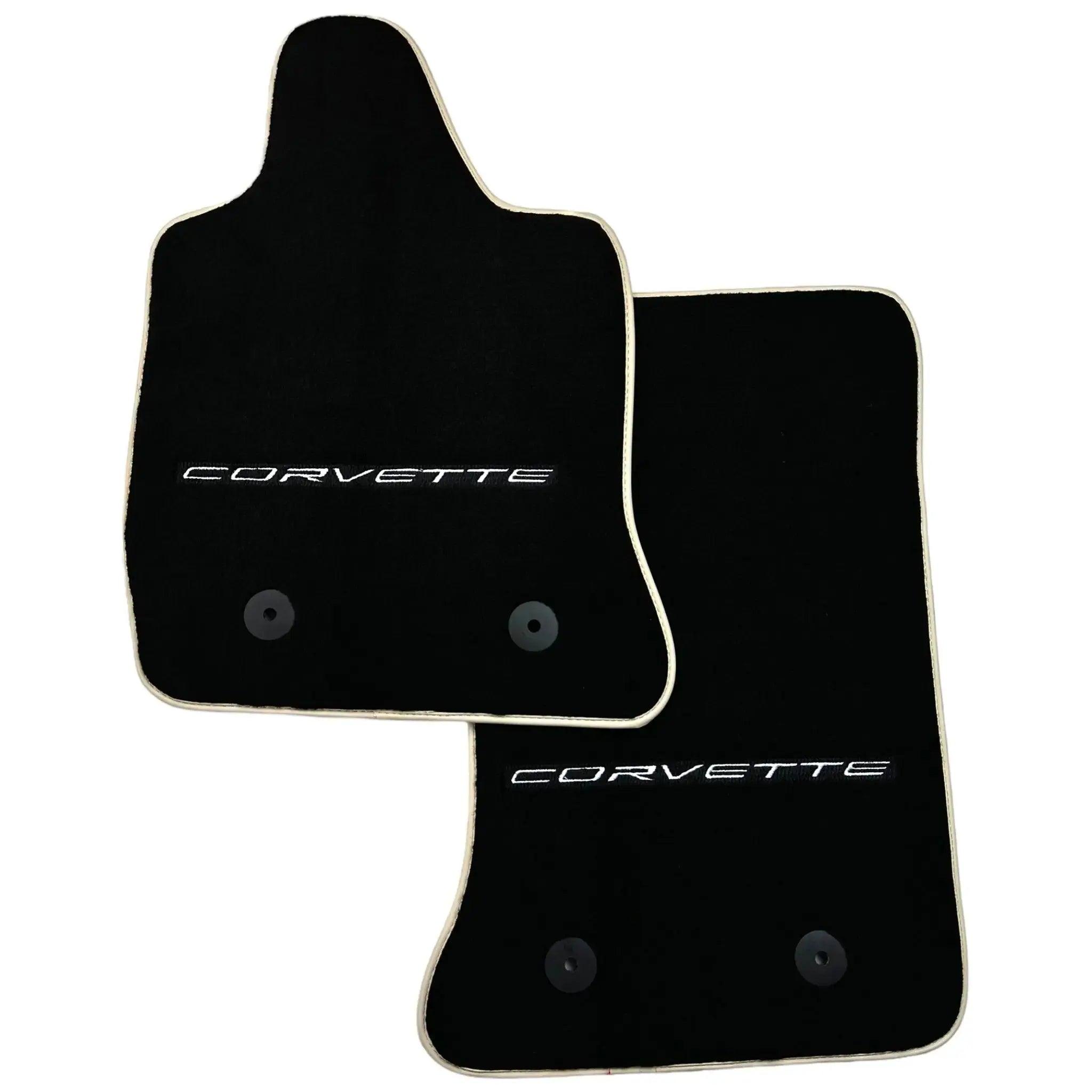Black Floor Mats For Chevrolet Corvette C7 Targa Top (2014-2019) with Beige Trim - AutoWin