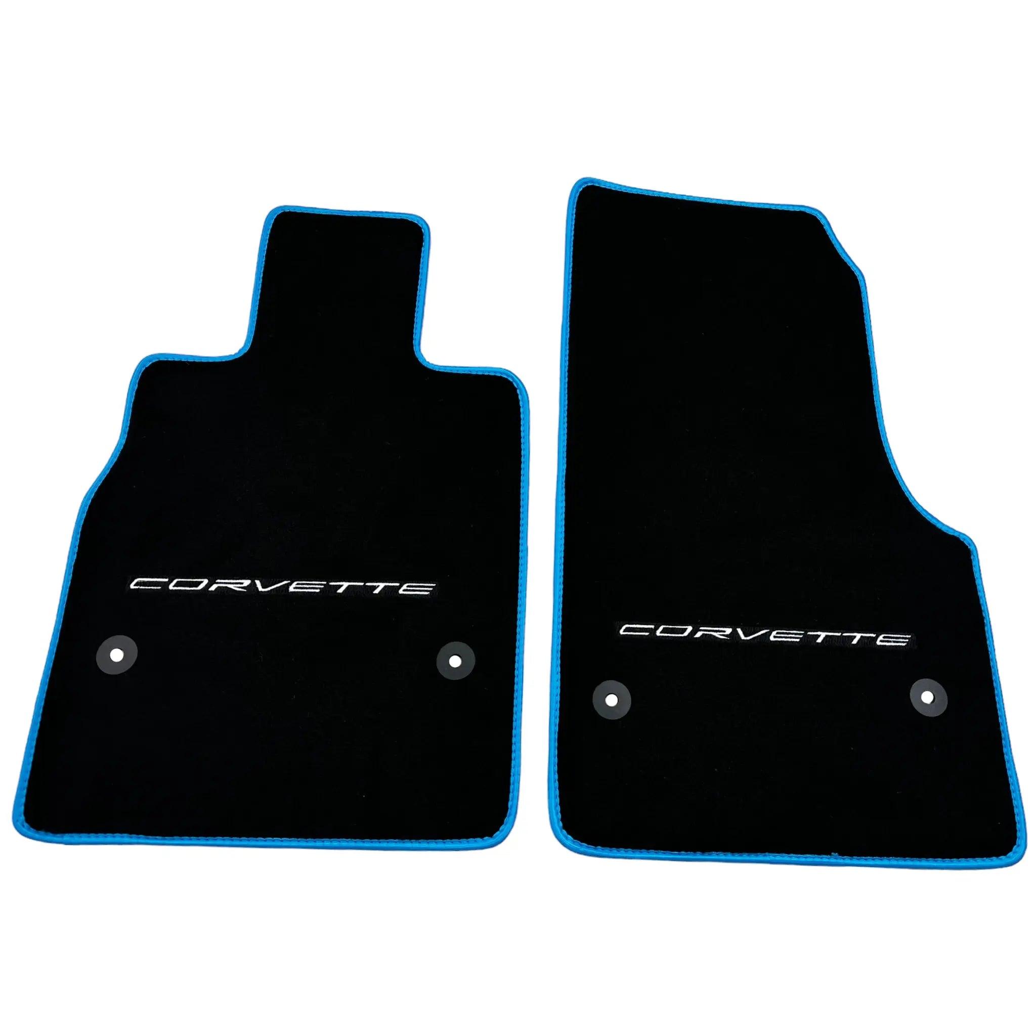 Black Floor Mats For Chevrolet Corvette C8 (2020-2024) with Blue Trim
