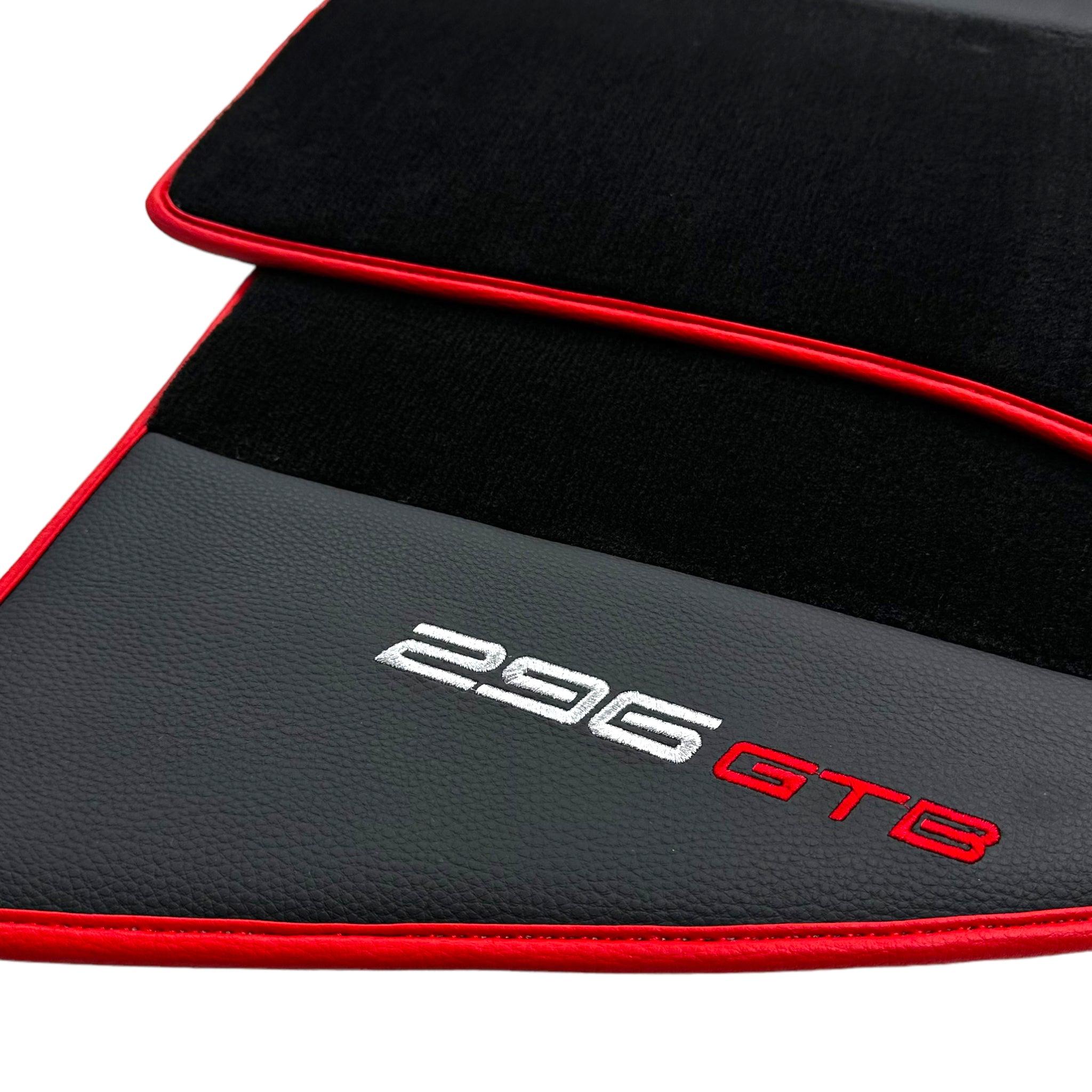 Black Floor Mats for Ferrari 296 GTB (2022-2024) with Leather and Red Trim