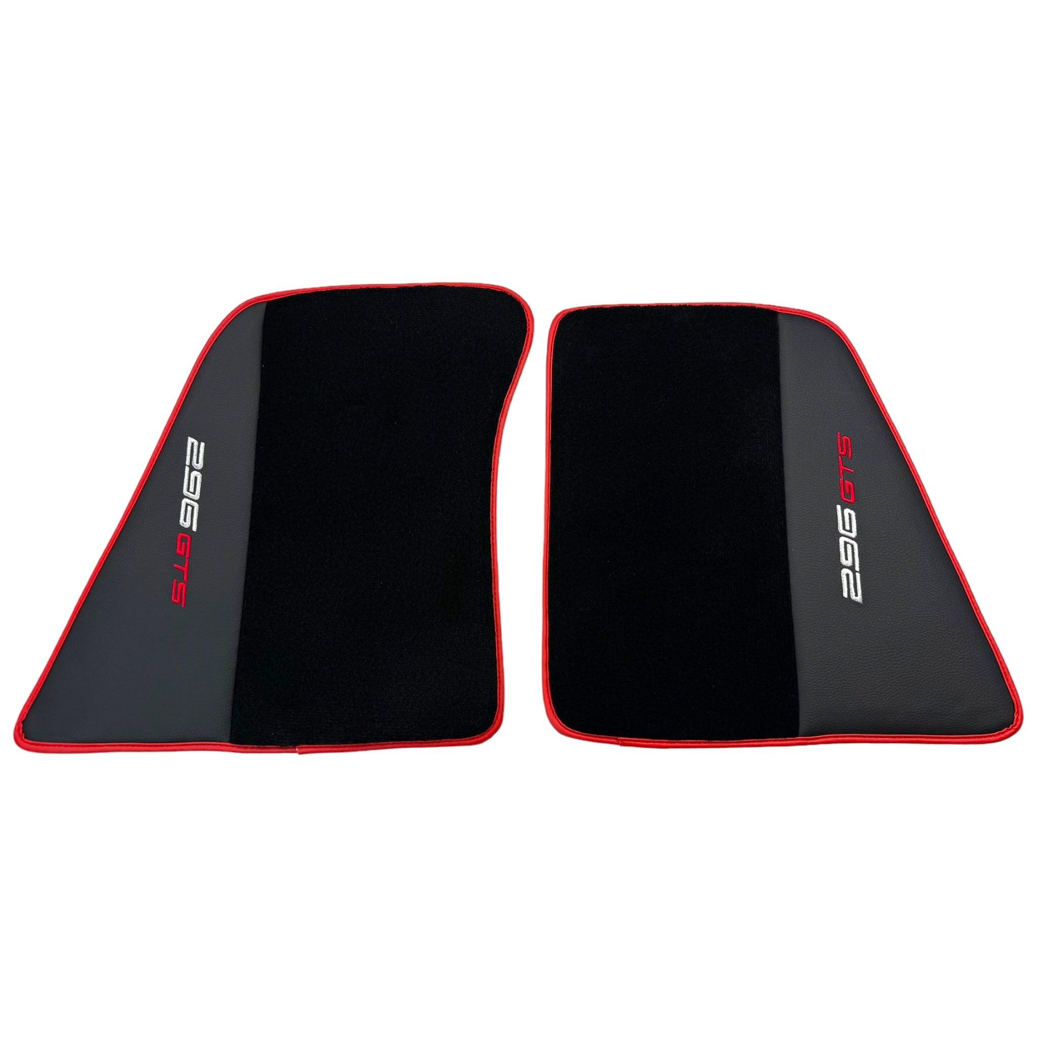 Black Floor Mats for Ferrari 296 GTS (2022-2024) with Leather and Red Trim - AutoWin