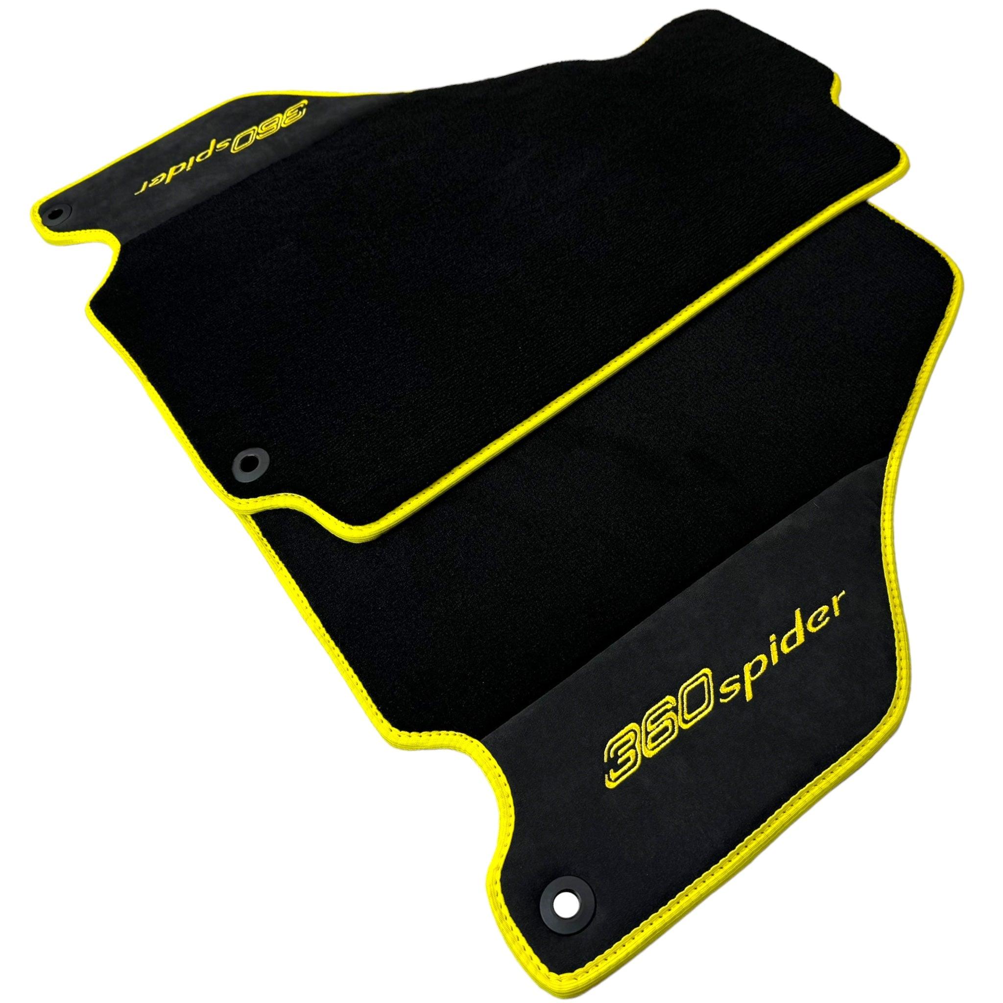 Black Floor Mats for Ferrari 360 Spider with Alcantara Leather | Yellow Trim - AutoWin