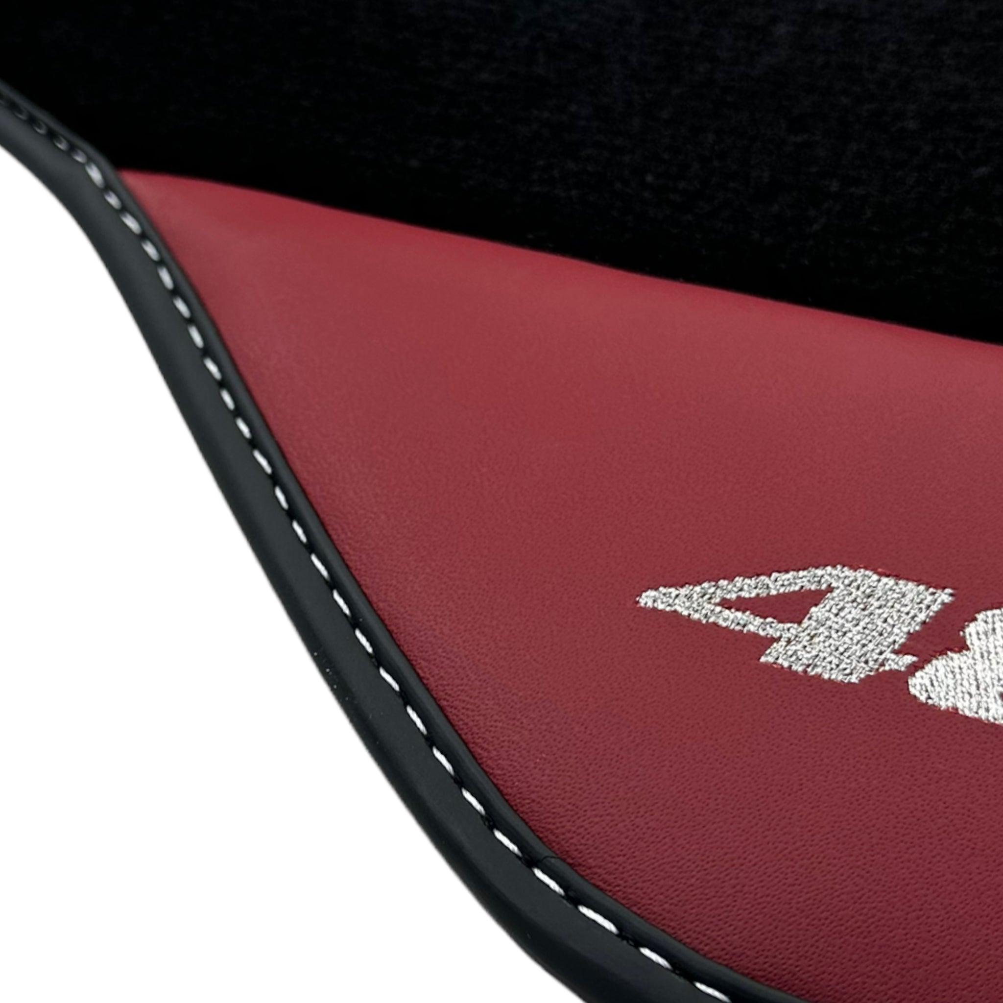 Black Floor Mats for Ferrari 488 GTB (2015-2022) with Bordeaux Nappa Leather