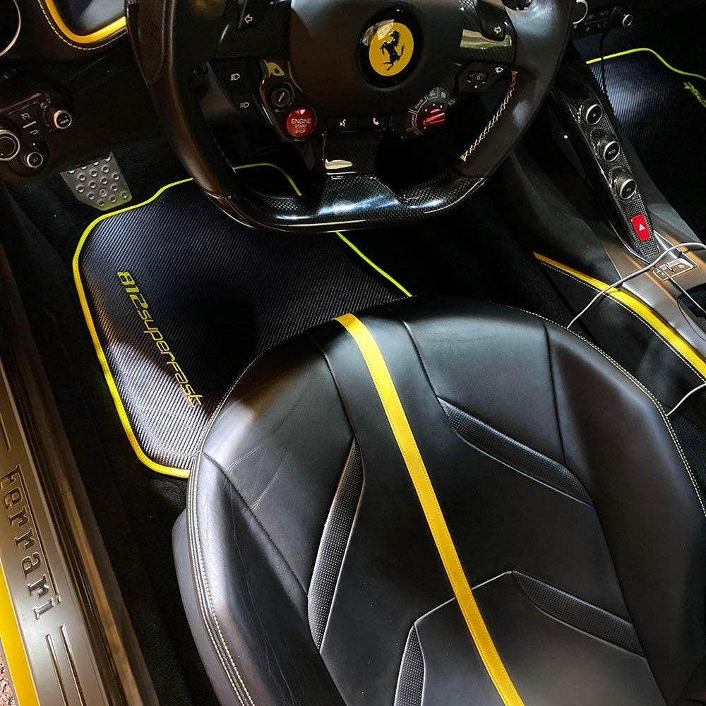Black Floor Mats for Ferrari 812 GTS (2019-2023) with Leather - AutoWin