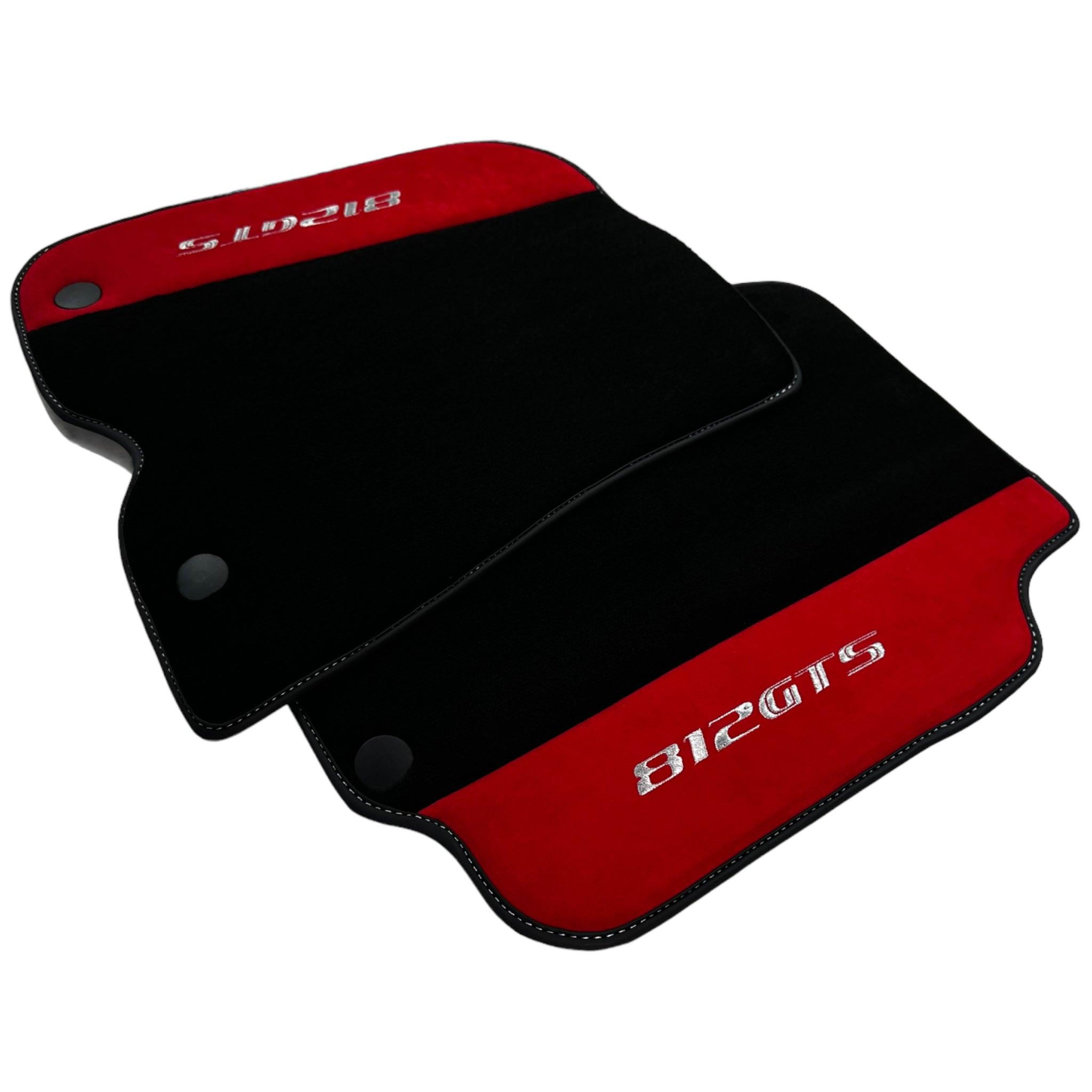 Black Floor Mats for Ferrari 812 GTS (2019-2023) with Red Alcantara Leather