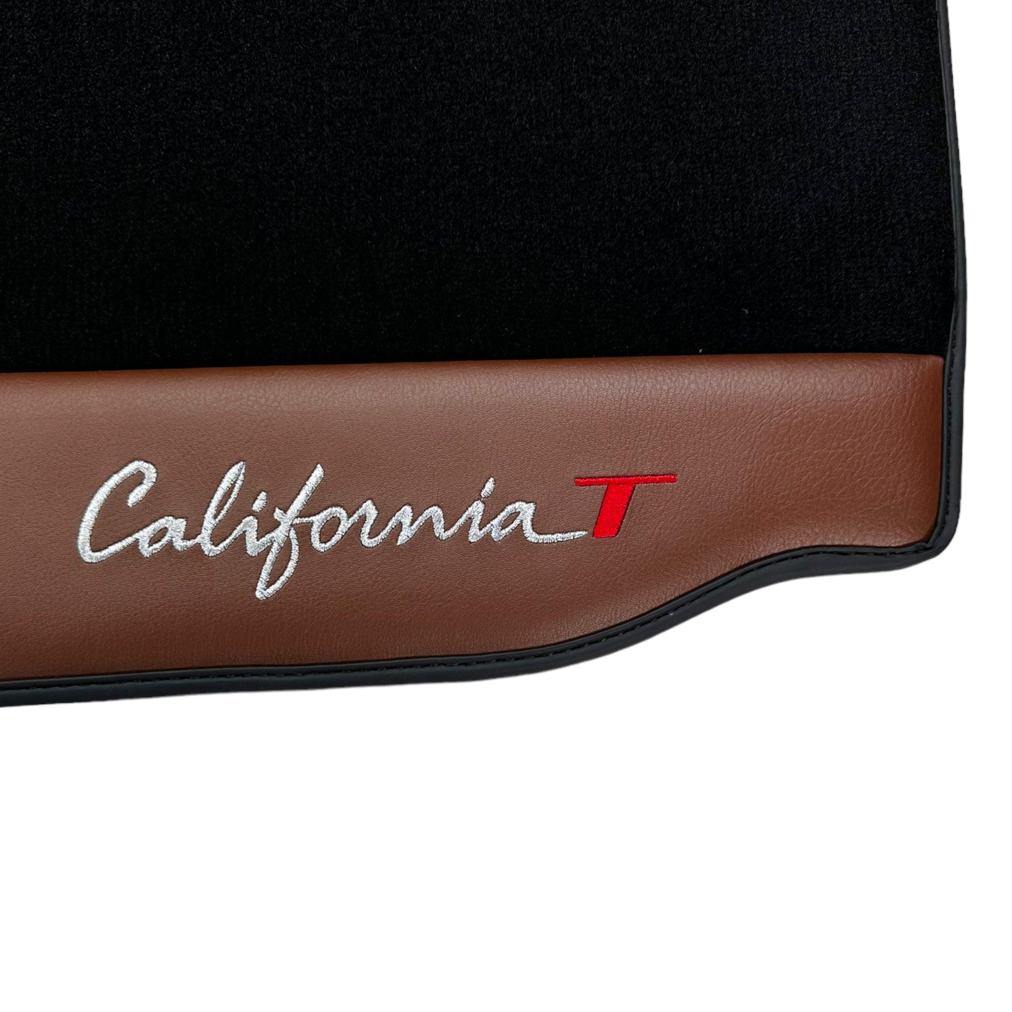 Black Floor Mats For Ferrari California T 2015–2018 with Brown Leather - AutoWin