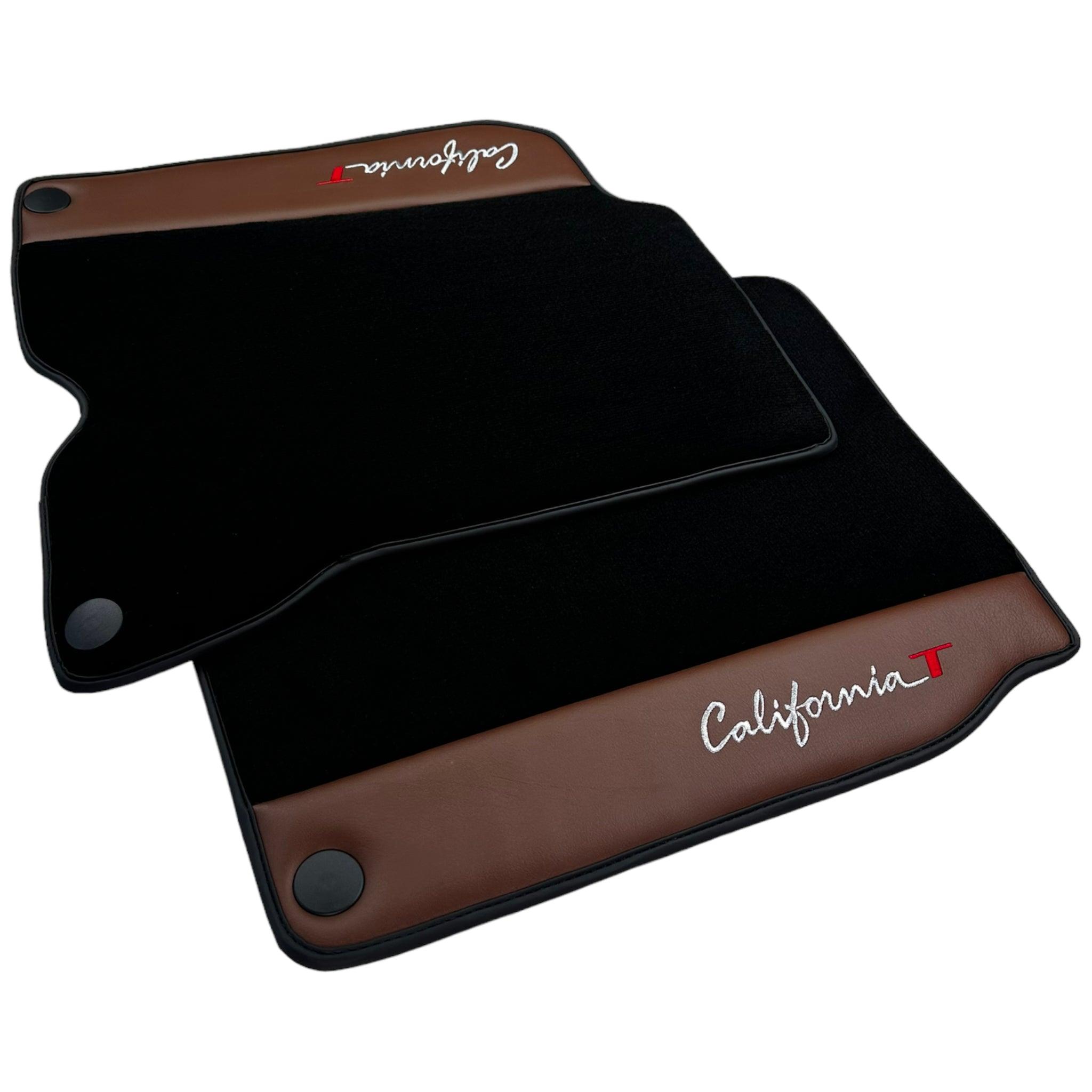 Black Floor Mats For Ferrari California T 2015–2018 with Brown Leather - AutoWin
