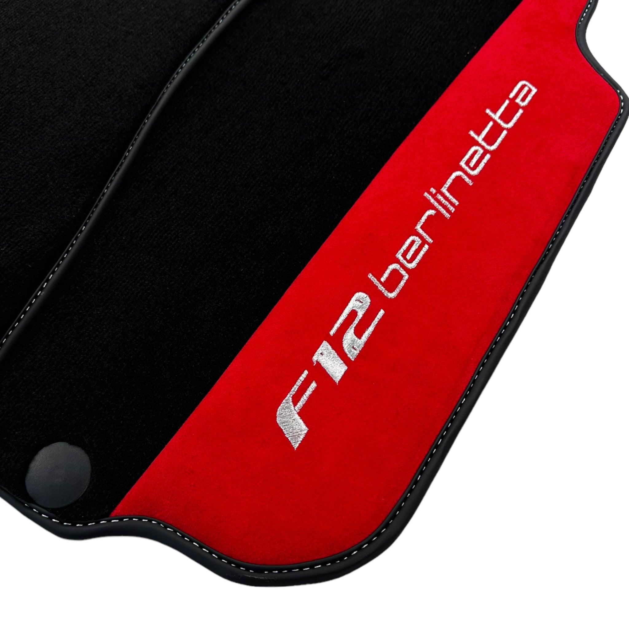 Black Floor Mats for Ferrari F12 Berlinetta (2012-2022) with Red Alcantara Leather
