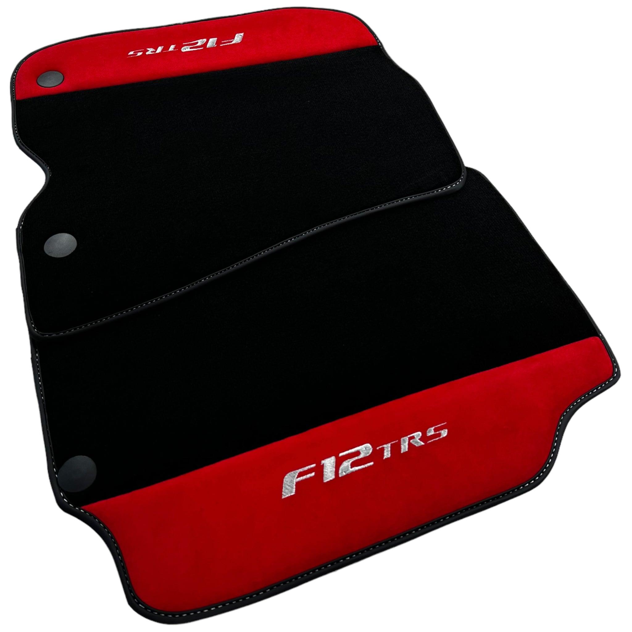 Black Floor Mats for Ferrari F12 TRS (2014) with Red Alcantara Leather