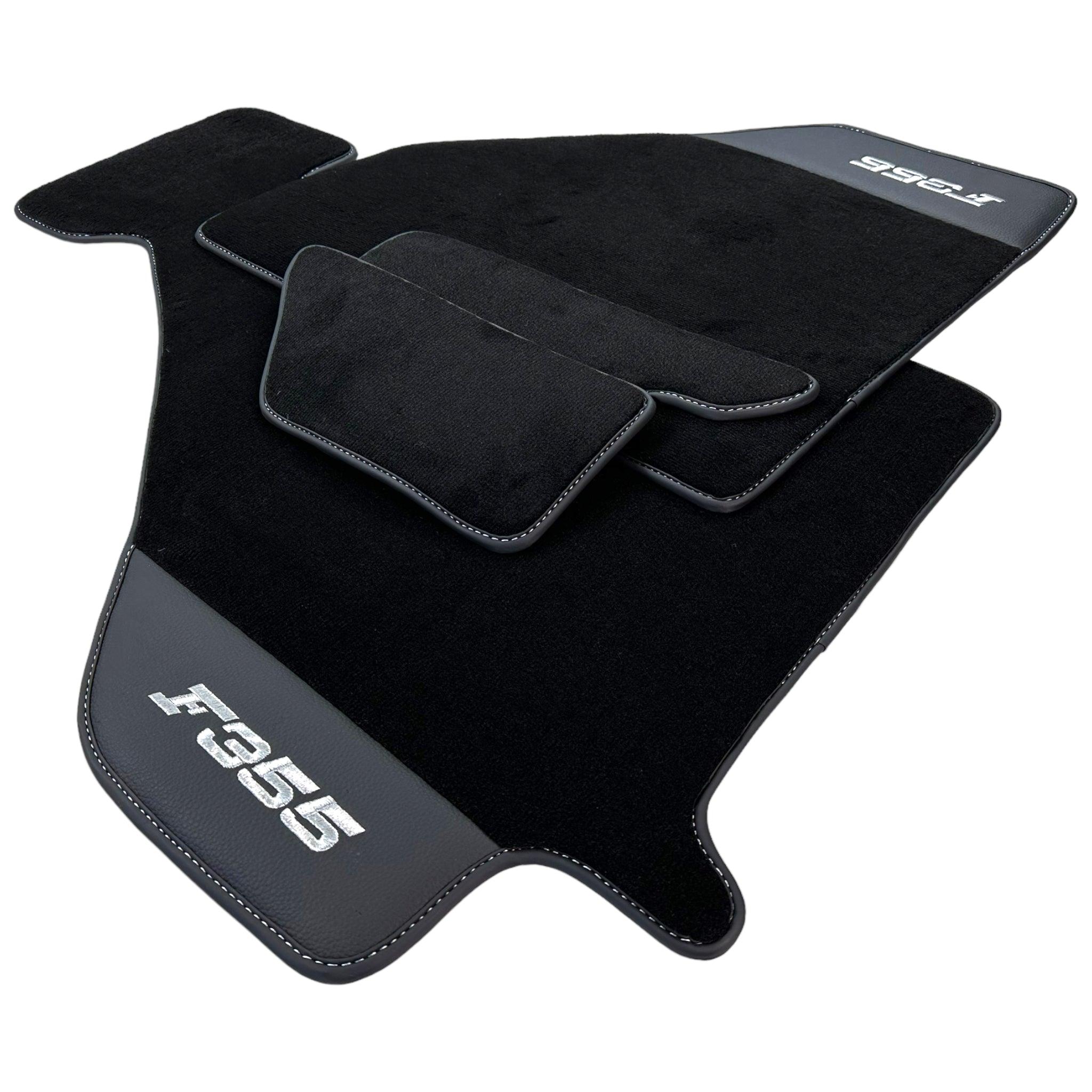 Black Floor Mats For Ferrari F355 1994-1999 With Leather - AutoWin