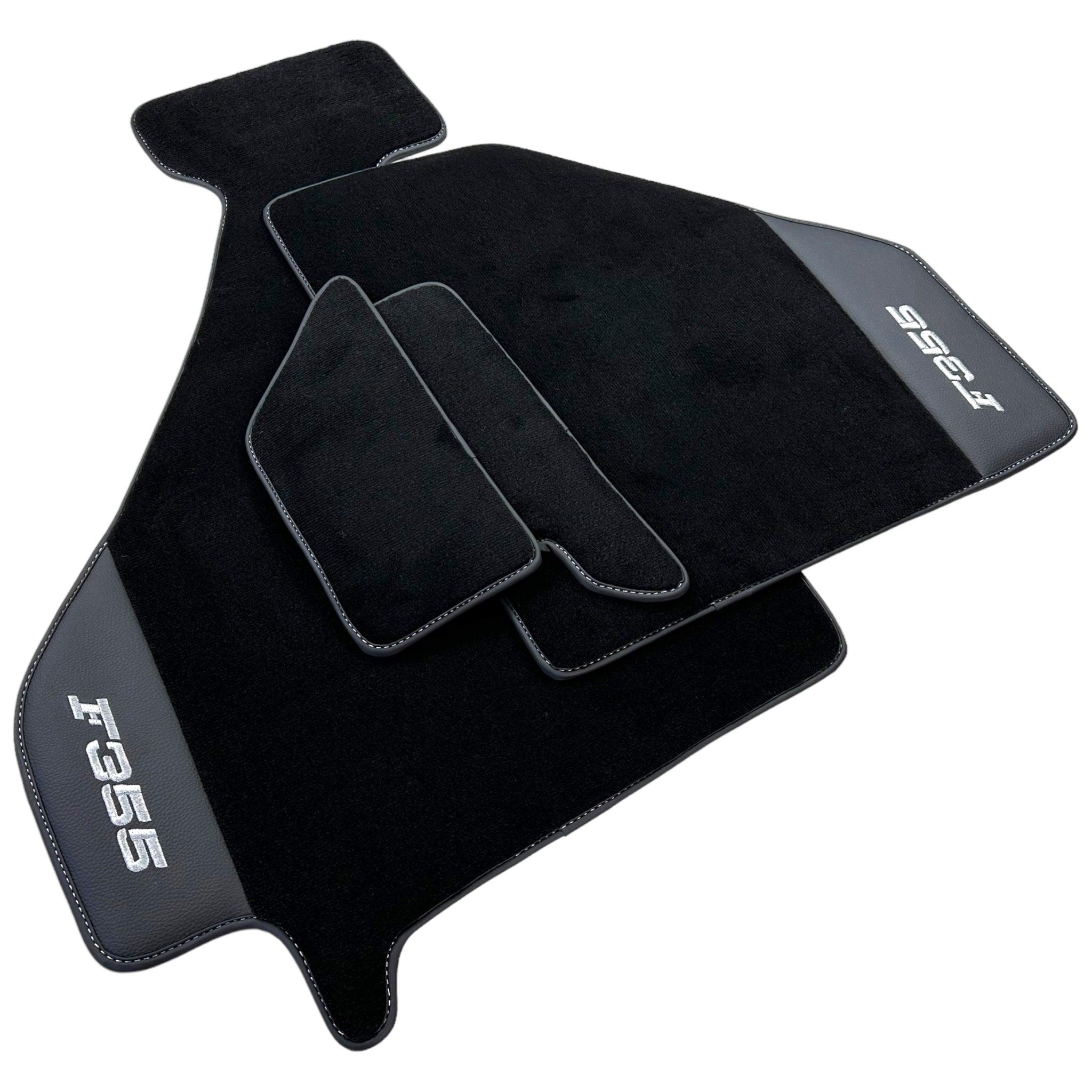 Black Floor Mats For Ferrari F355 1994-1999 With Leather - AutoWin