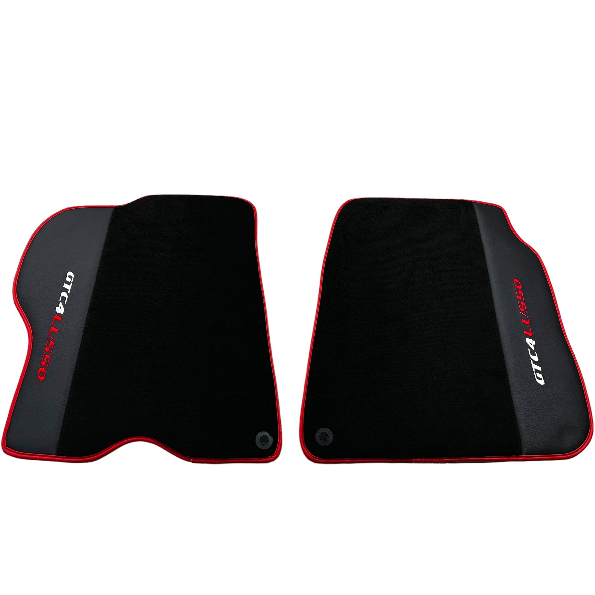 Black Floor Mats For Ferrari GTC4 Lusso (2016-2023) with Leather and Red Trim