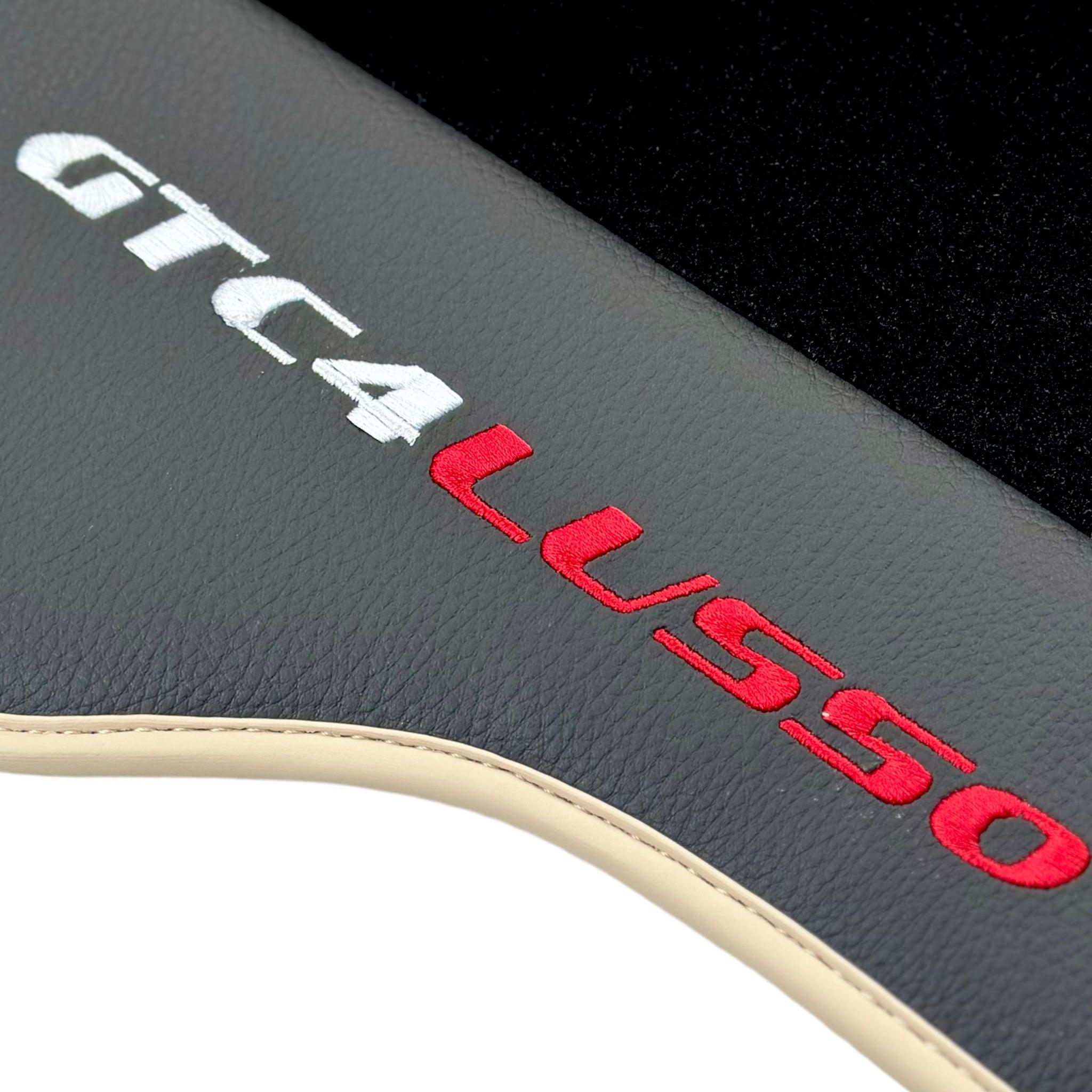 Black Floor Mats For Ferrari GTC4 Lusso (2016-2023) with Leather | Beige Trim