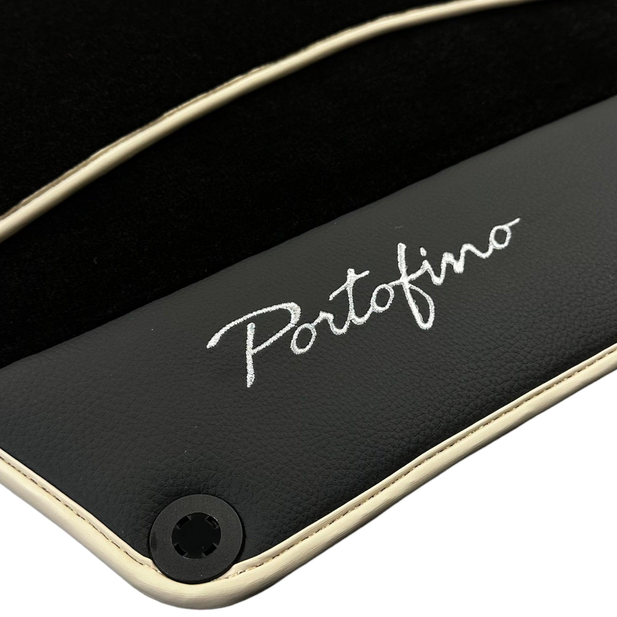 Black Floor Mats For Ferrari Portofino (2018-2023) With Leather and Beige Trim