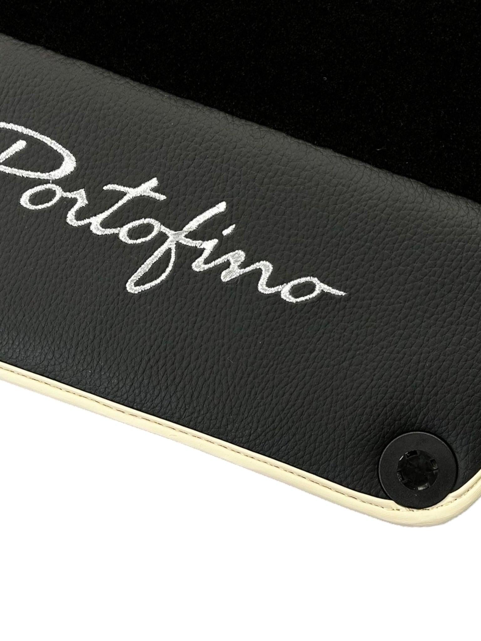 Black Floor Mats For Ferrari Portofino (2018-2023) With Leather and Beige Trim