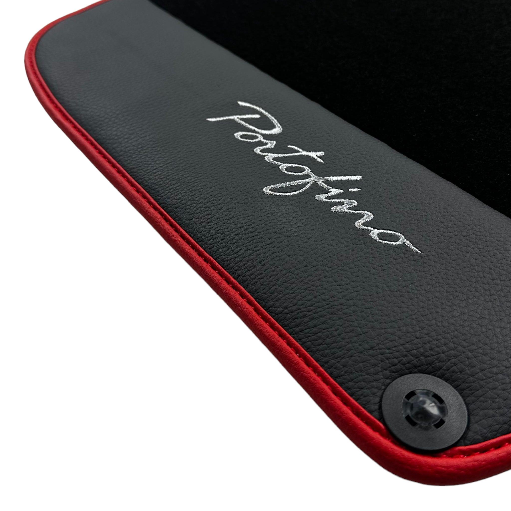 Black Floor Mats For Ferrari Portofino (2018-2023) With Leather and Red Trim
