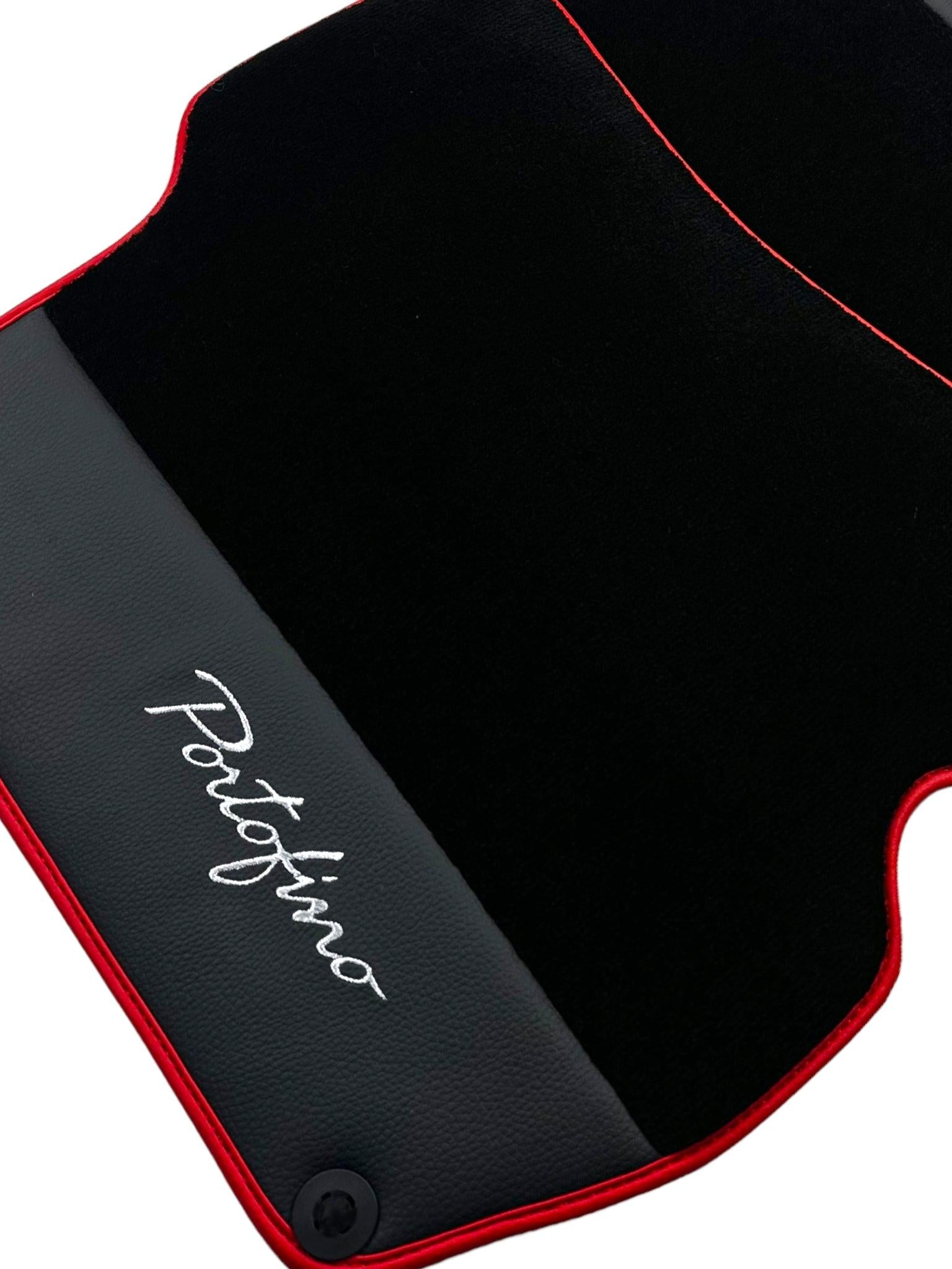 Black Floor Mats For Ferrari Portofino (2018-2023) With Leather and Red Trim