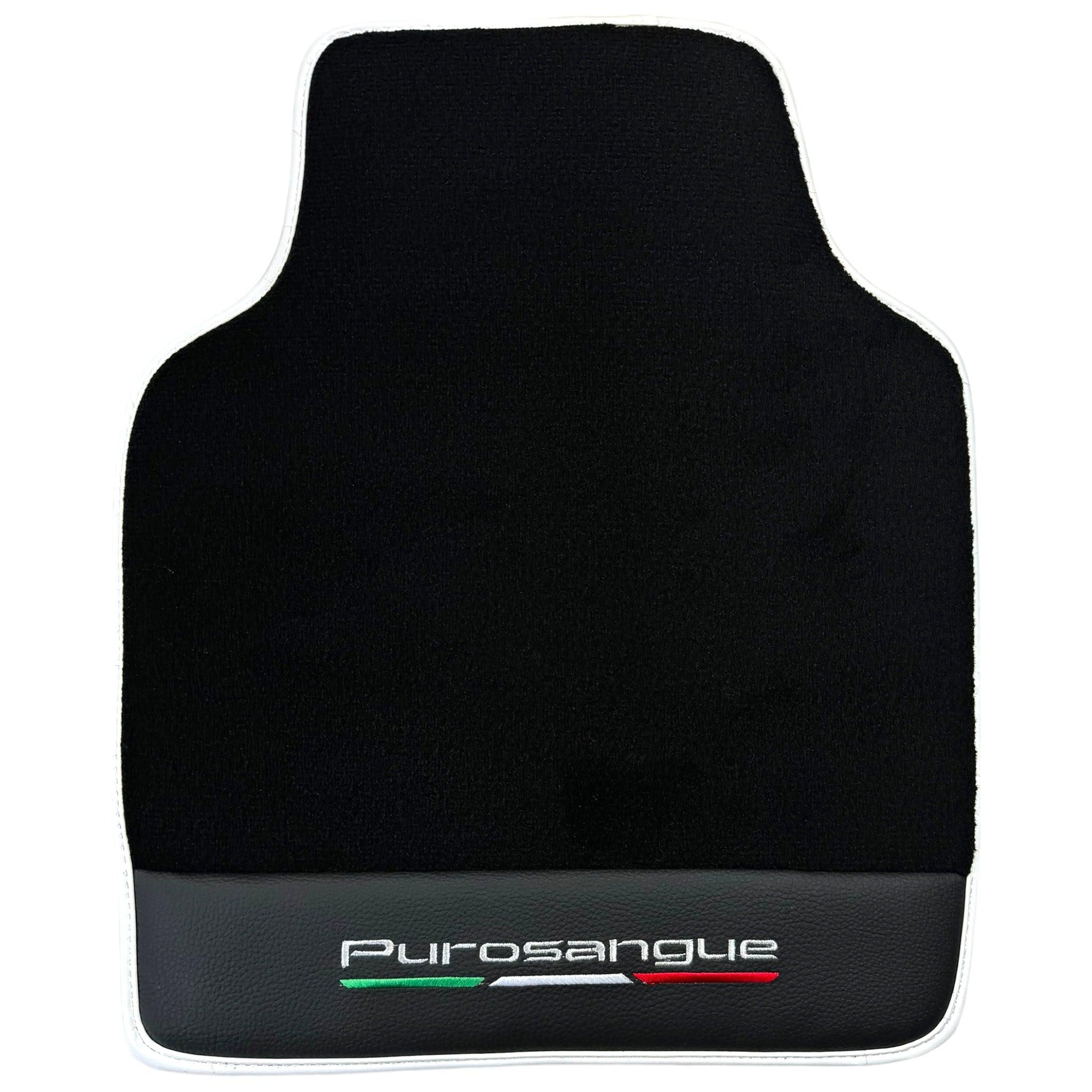 Black Floor Mats for Ferrari Purosangue with Leather and White Trim | Italian Edition - AutoWin