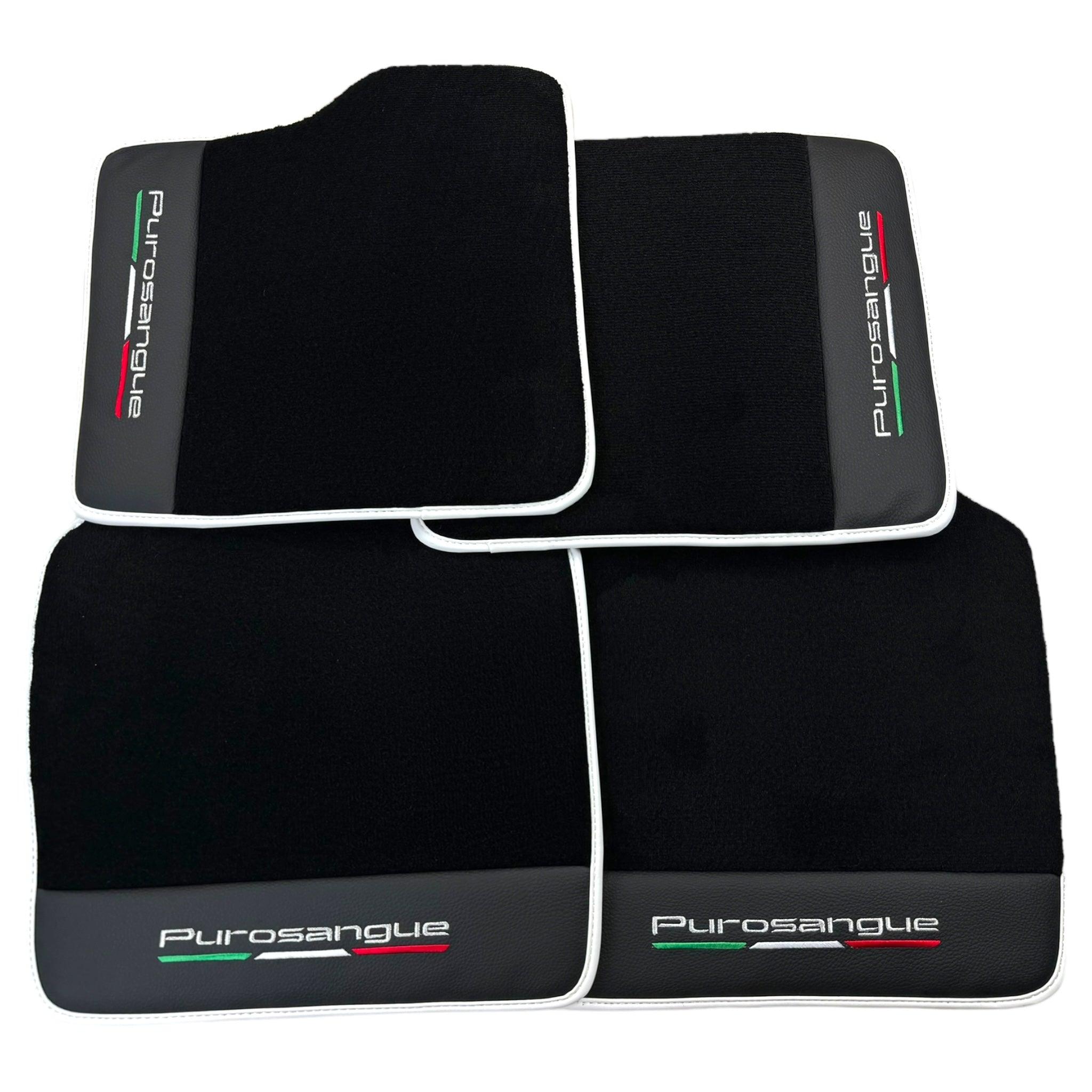 Black Floor Mats for Ferrari Purosangue with Leather and White Trim | Italian Edition - AutoWin