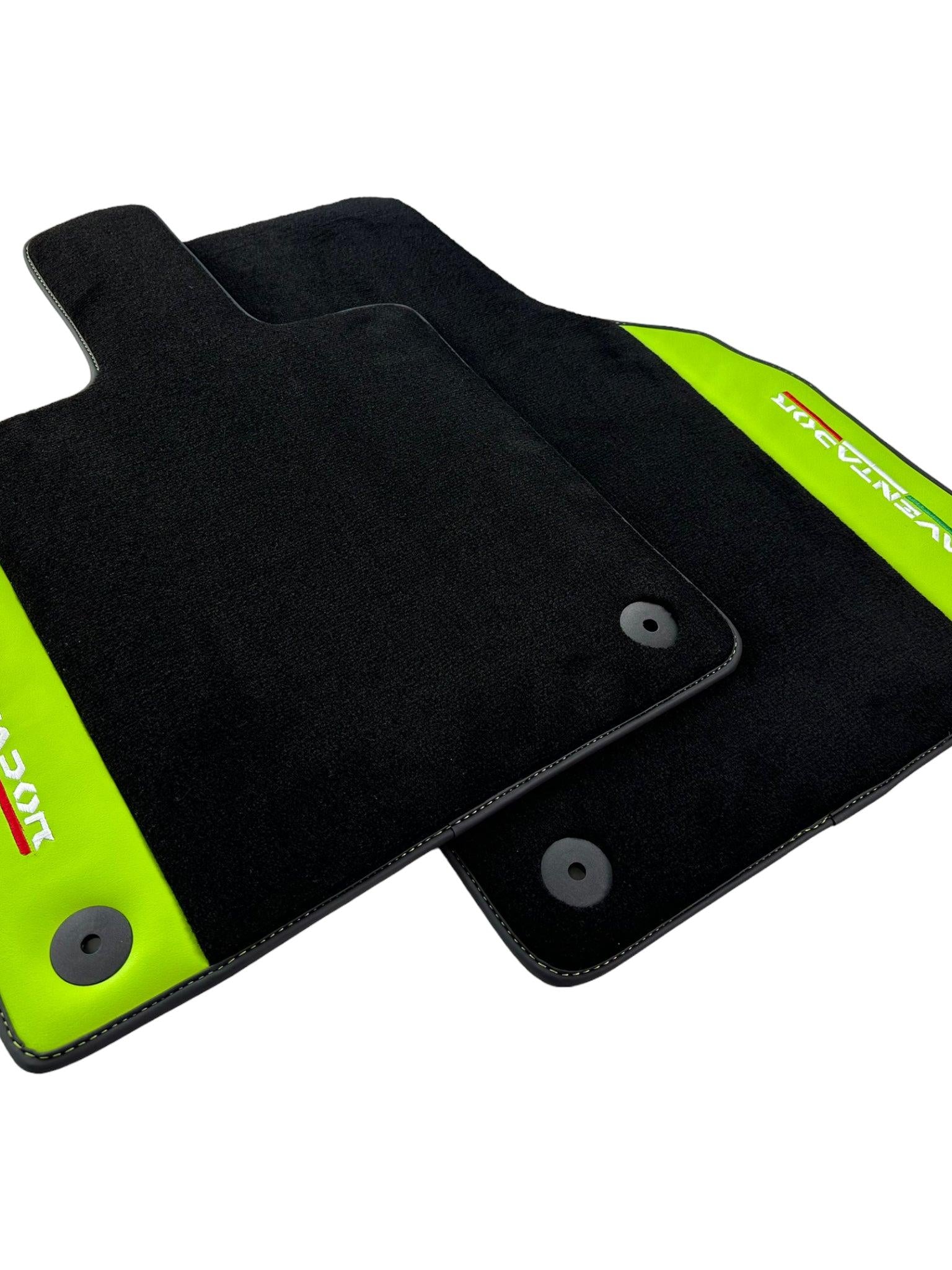 Black Floor Mats for Lamborghini Aventador With Green Leather - AutoWin