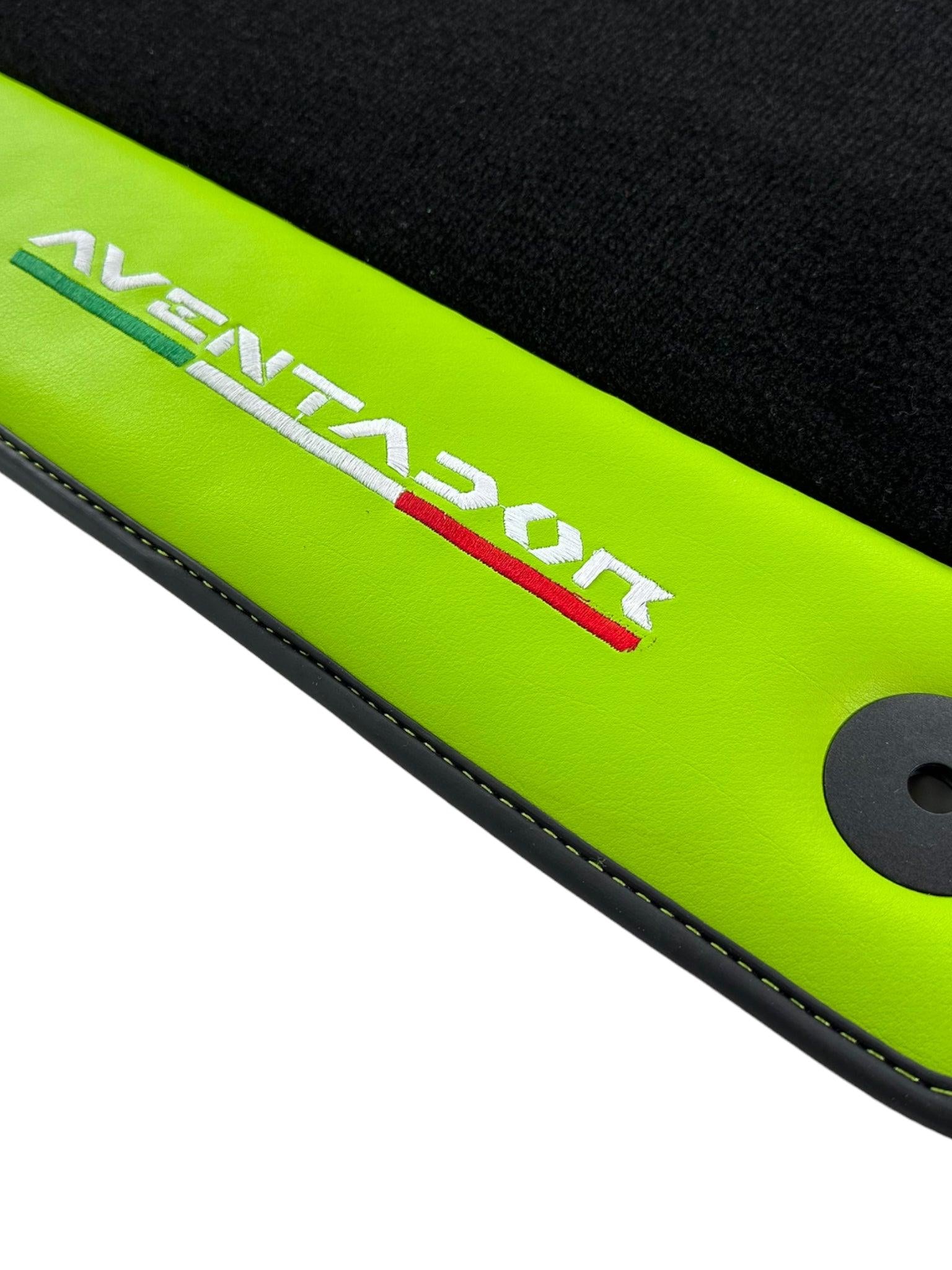 Black Floor Mats for Lamborghini Aventador With Green Leather - AutoWin
