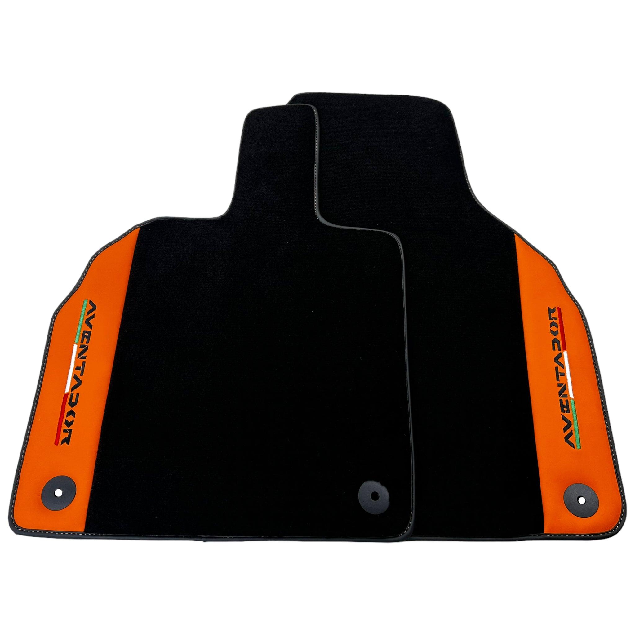 Black Floor Mats for Lamborghini Aventador with Orange (Arancia Leonis) Nappa Leather
