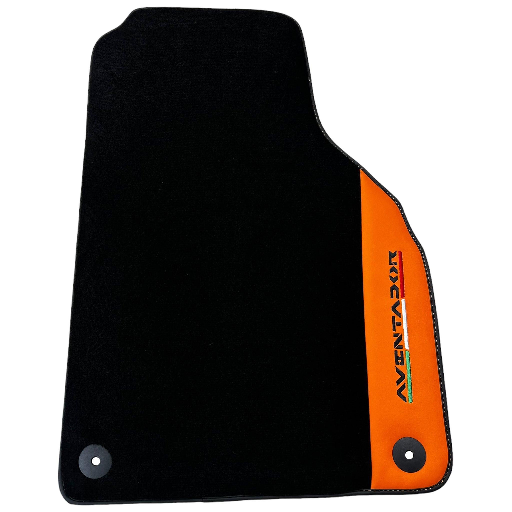 Black Floor Mats for Lamborghini Aventador with Orange (Arancia Leonis) Nappa Leather