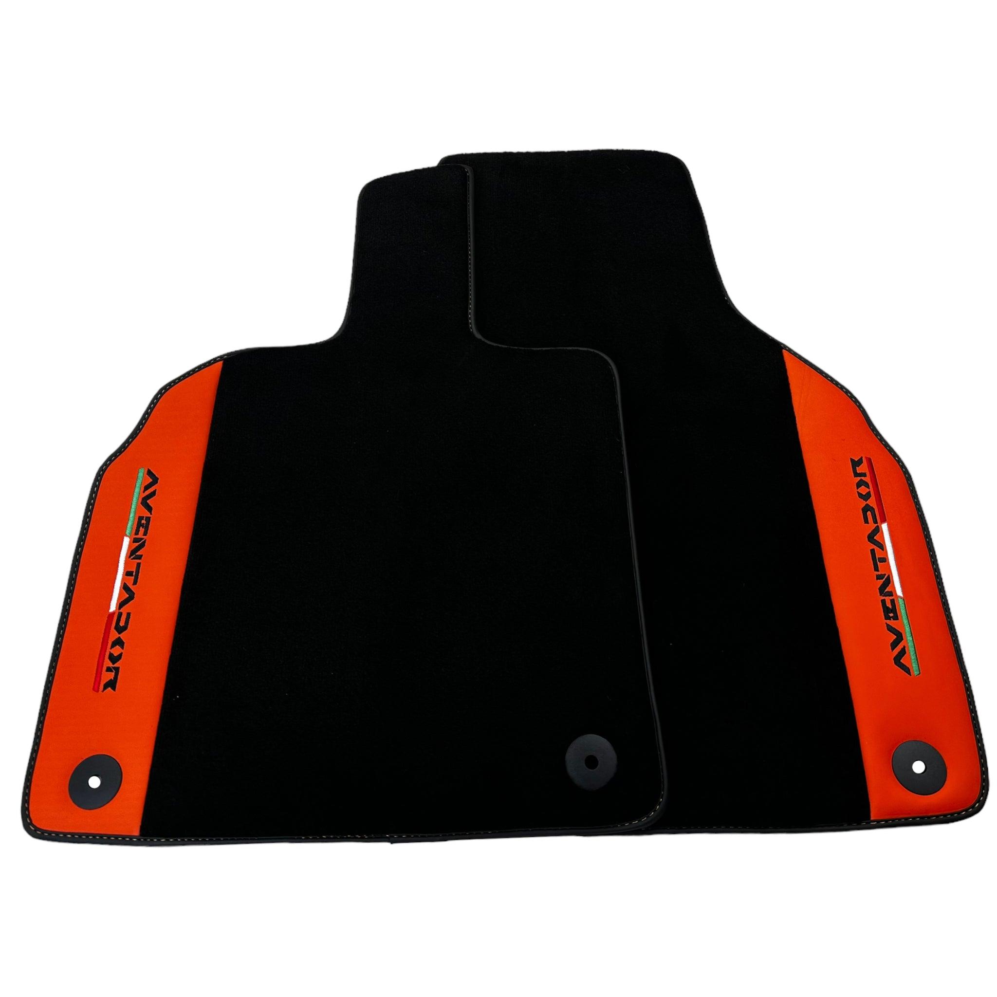 Black Floor Mats for Lamborghini Aventador with Orange (Arancia Mira) Nappa Leather
