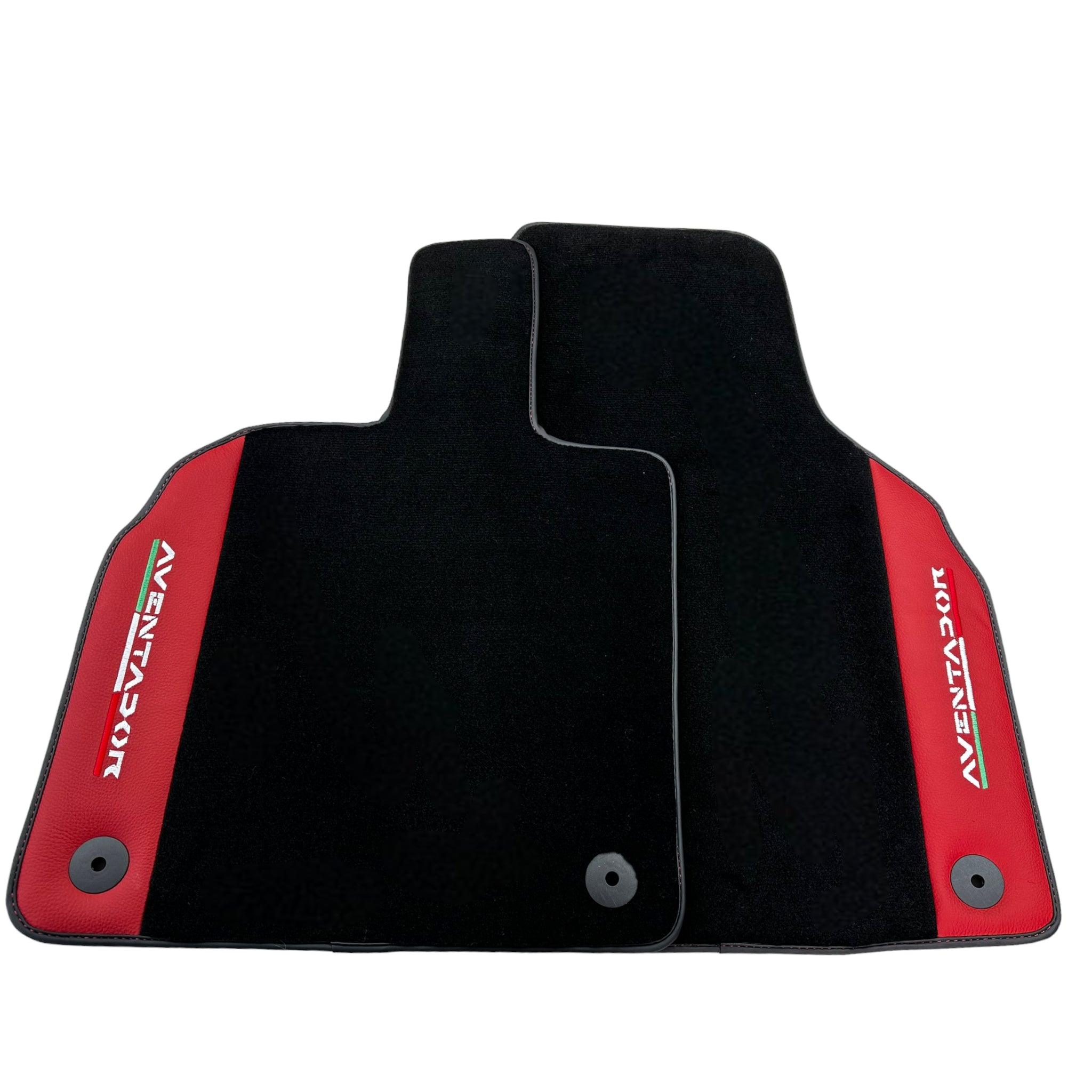 Black Floor Mats for Lamborghini Aventador With Red Leather - AutoWin