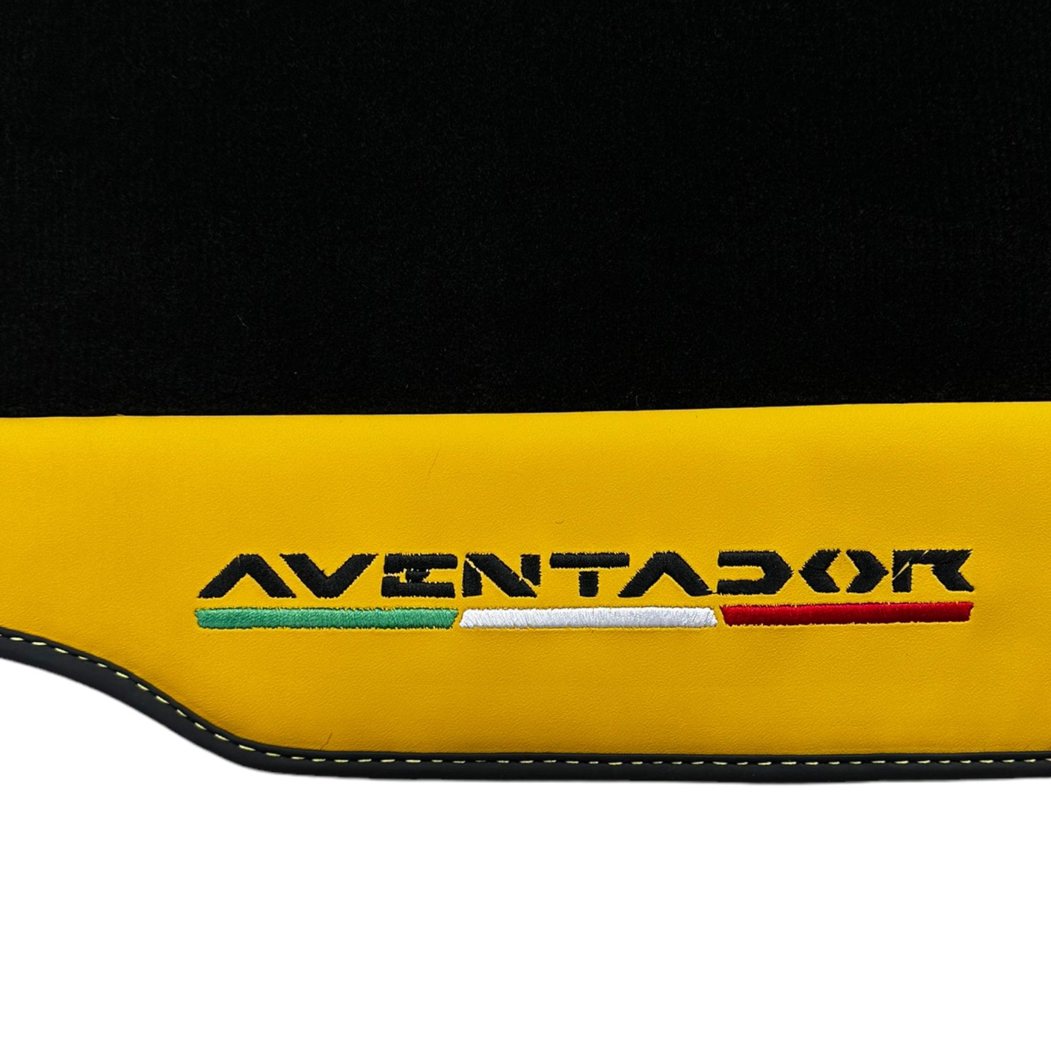 Black Floor Mats for Lamborghini Aventador with Yellow (Giallo Taurus) Nappa Leather