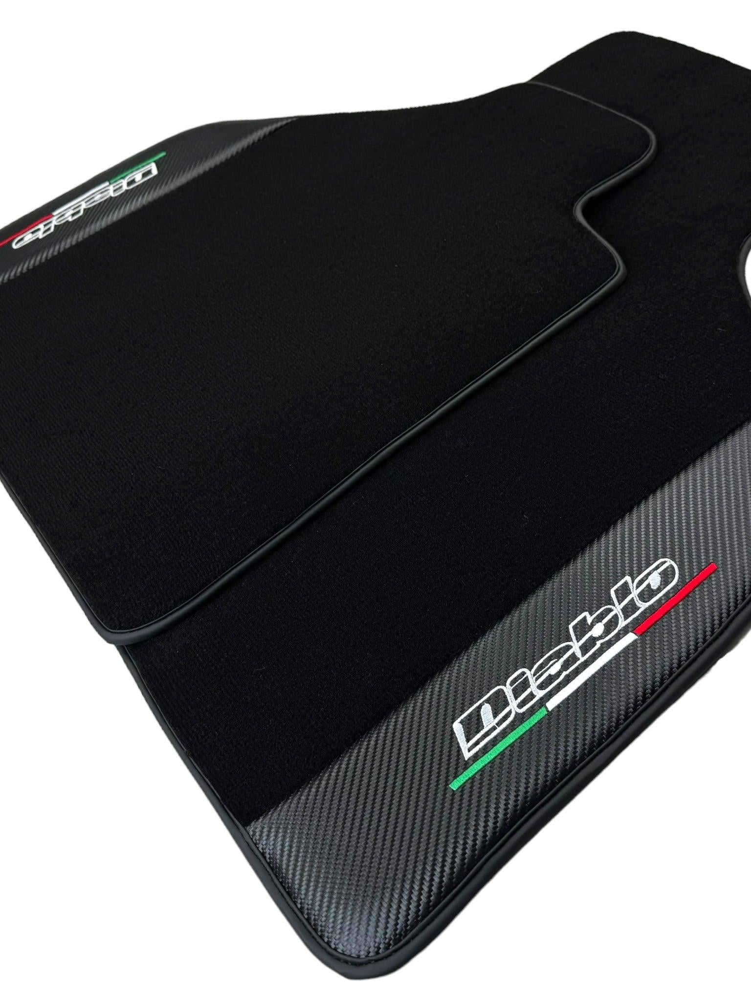 Black Floor Mats for Lamborghini Diablo (1990-2001) with Carbon Fiber