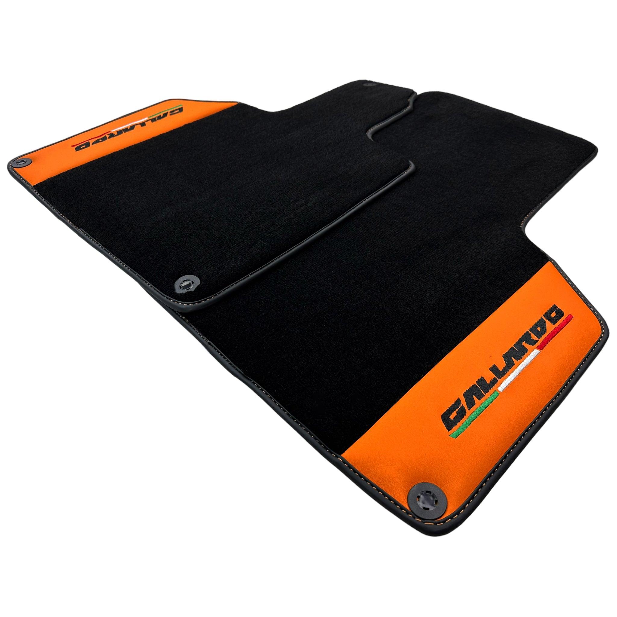 Black Floor Mats for Lamborghini Gallardo With Orange Arancia Leonis Nappa Leather