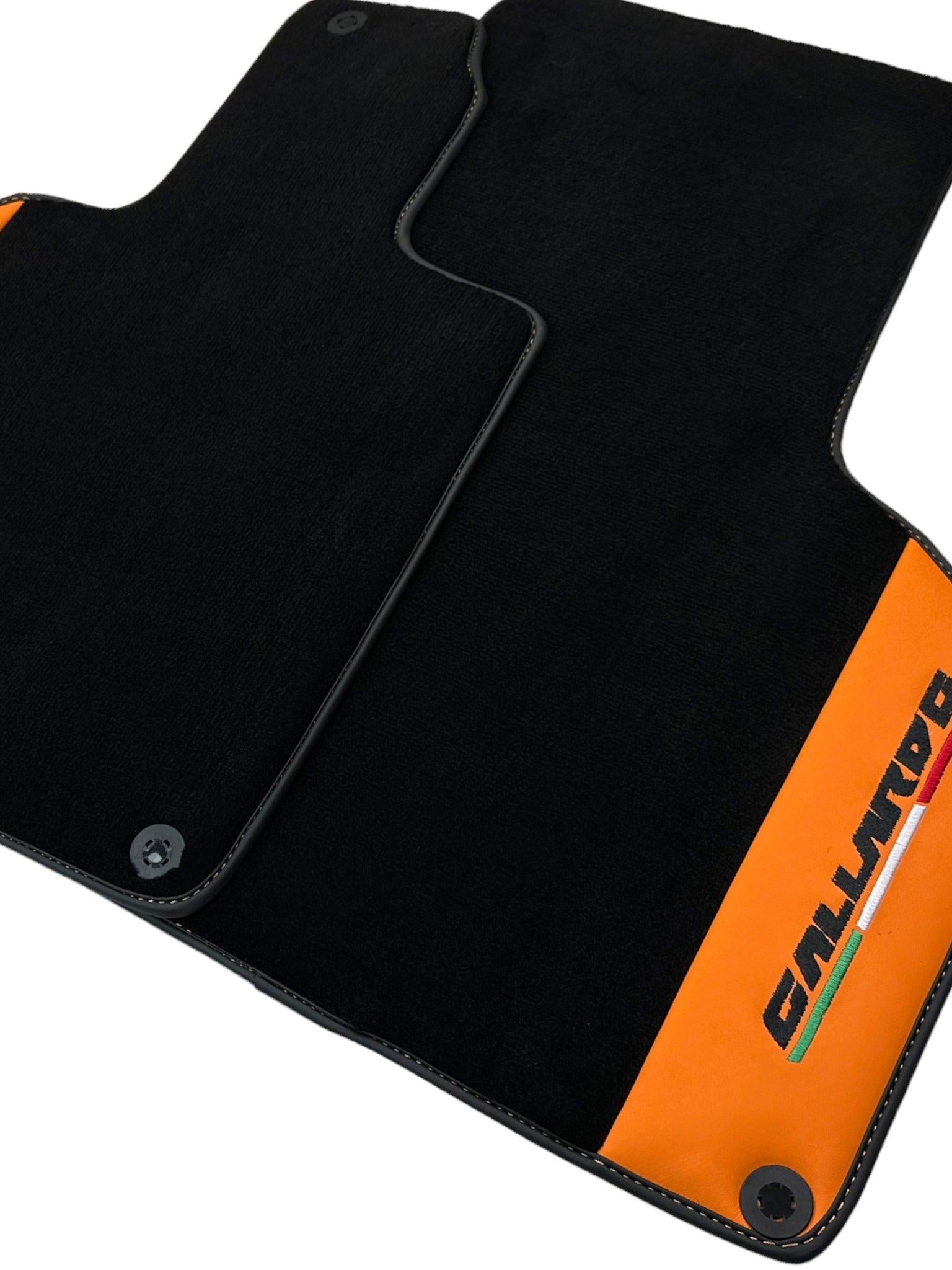 Black Floor Mats for Lamborghini Gallardo With Orange Arancia Leonis Nappa Leather