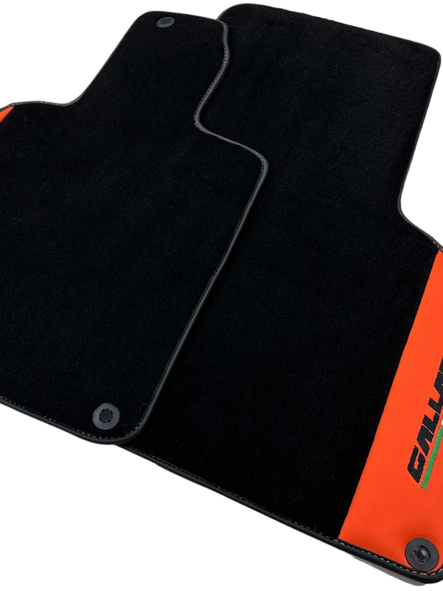 Black Floor Mats for Lamborghini Gallardo With Orange Arancia Mira Nappa Leather