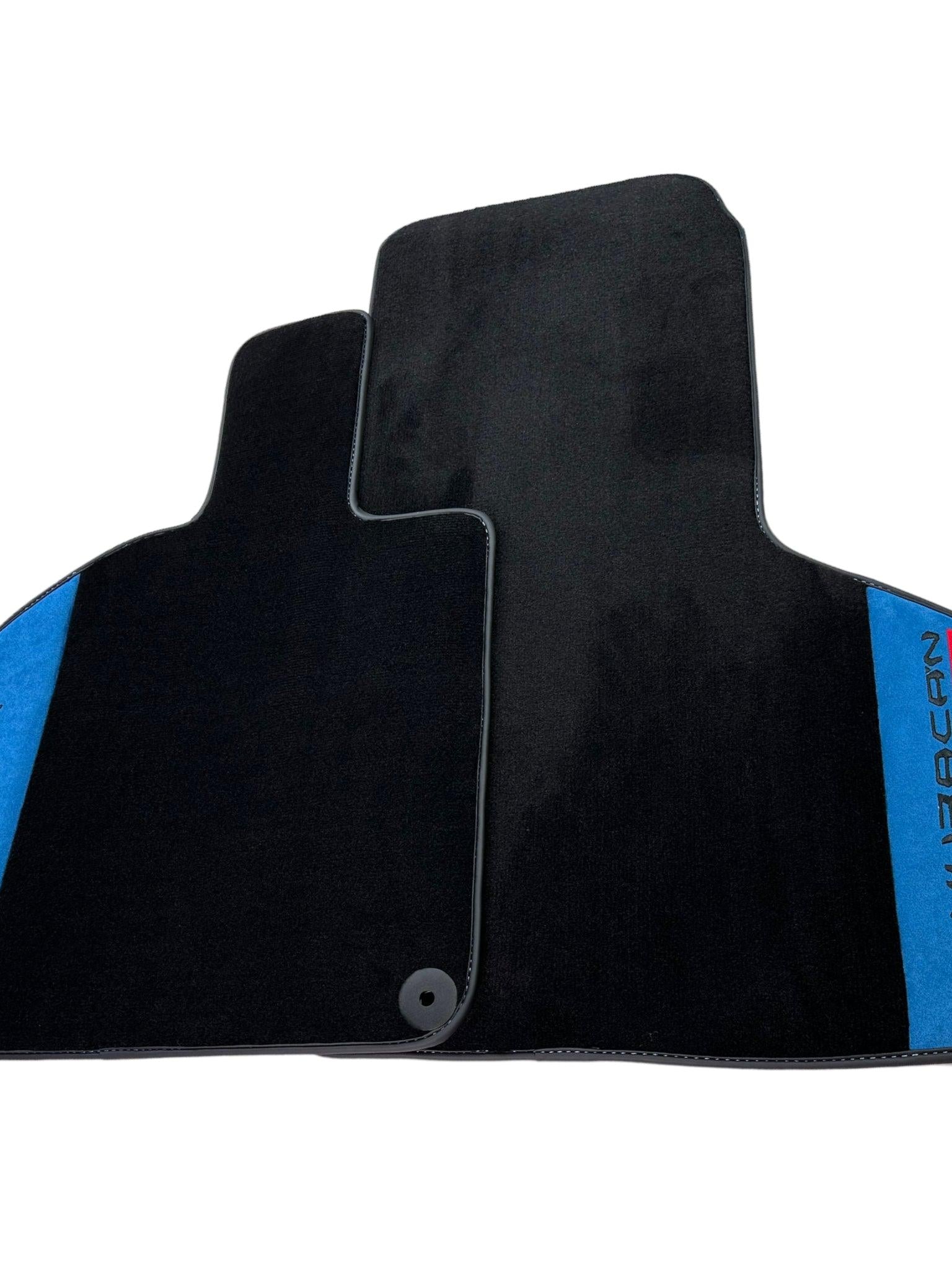Black Floor Mats for Lamborghini Huracan 2014-2023 With Blue Alcantara Leather - AutoWin
