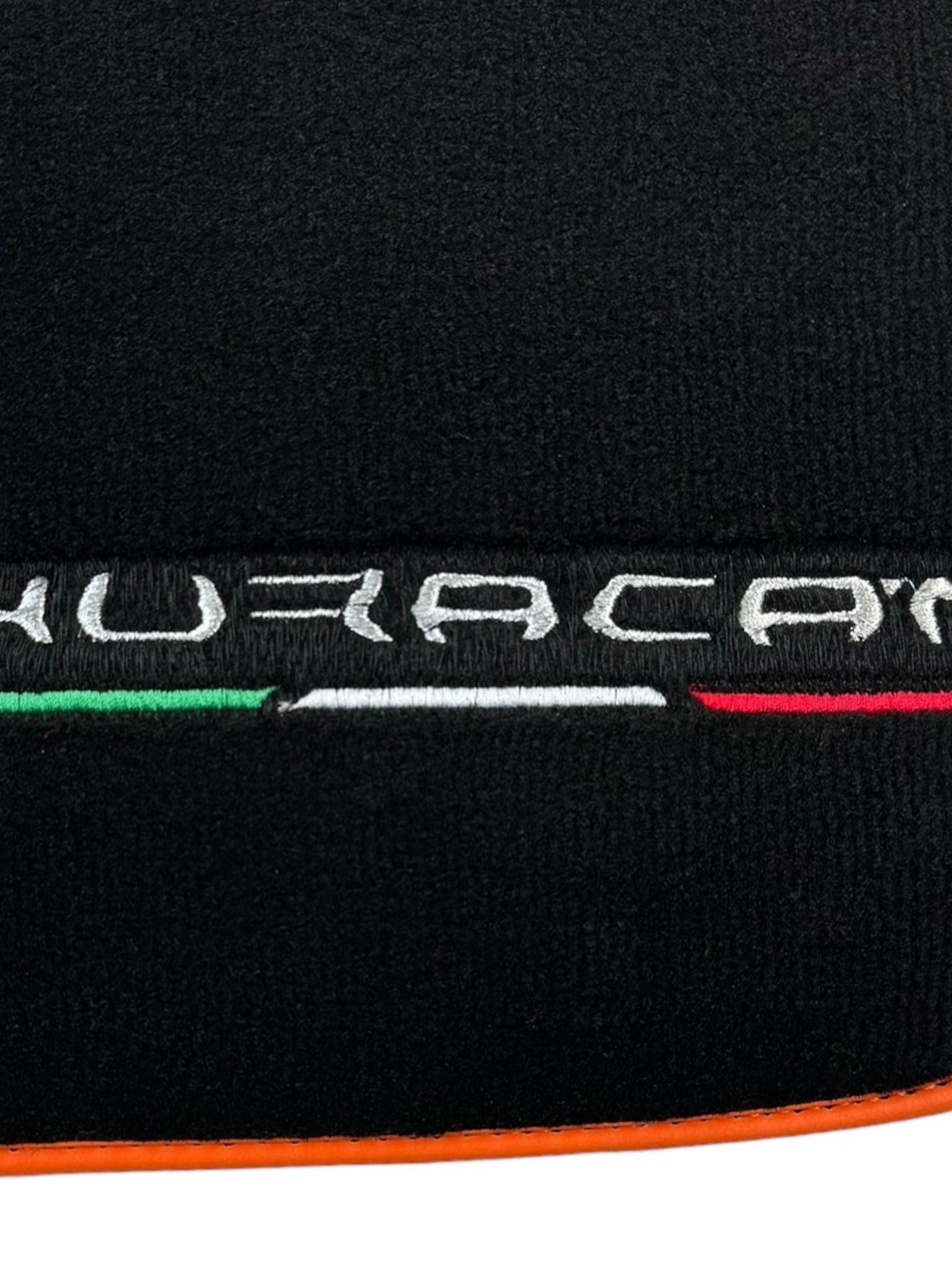Black Floor Mats for Lamborghini Huracan (2014-2023) with Orange Leather Trim