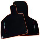 Black Floor Mats for Lamborghini Huracan with Italian Flag | Orange Leather Trim