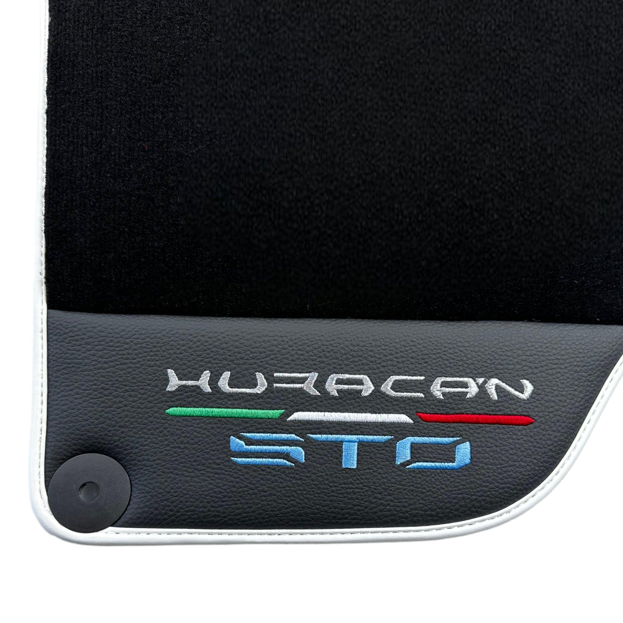 Black Floor Mats for Lamborghini Huracan STO With Black Leather - AutoWin