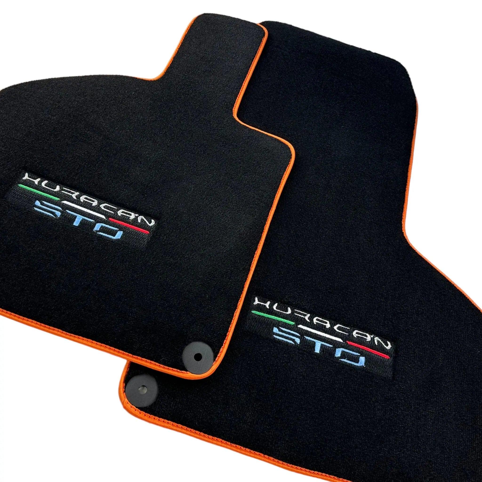 Black Floor Mats for Lamborghini Huracan STO with Orange Trim - AutoWin