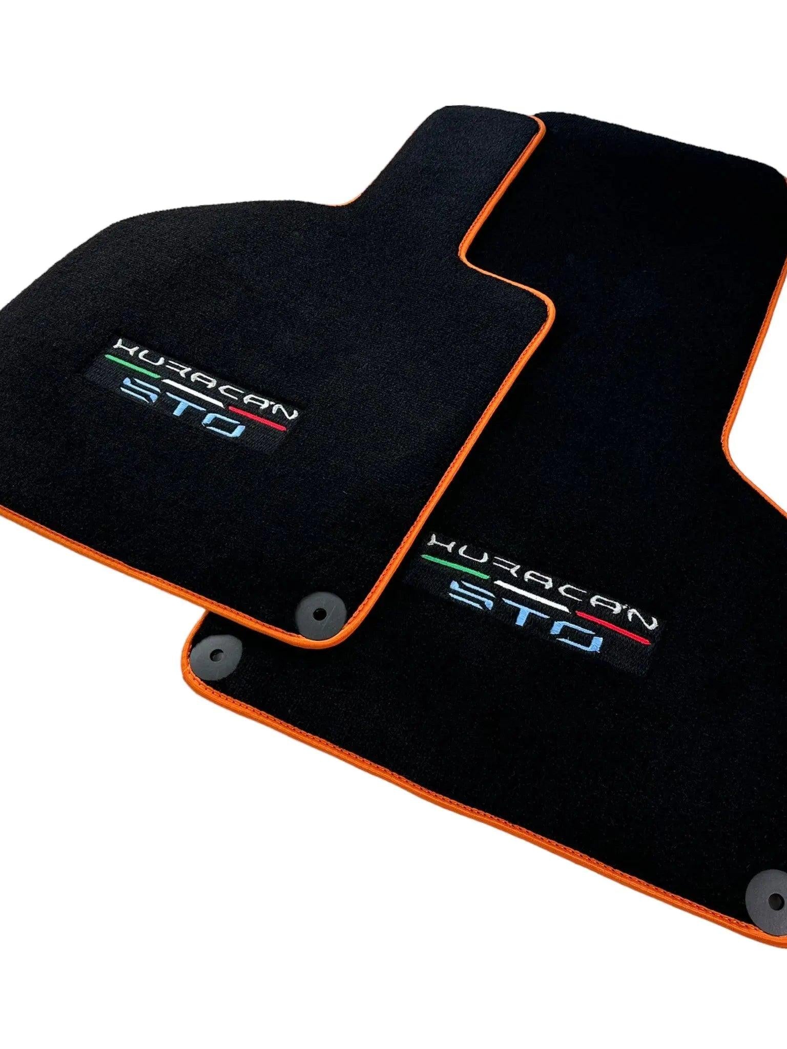 Black Floor Mats for Lamborghini Huracan STO with Orange Trim - AutoWin