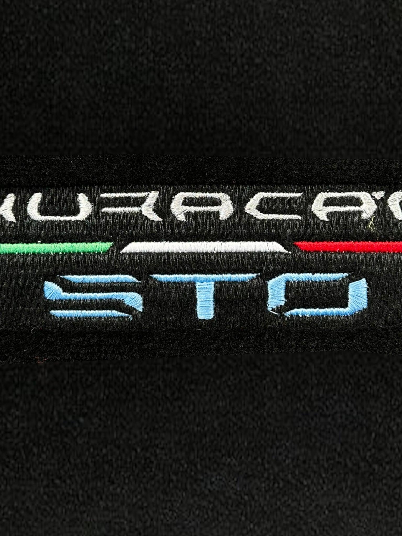 Black Floor Mats for Lamborghini Huracan STO with White Trim - AutoWin
