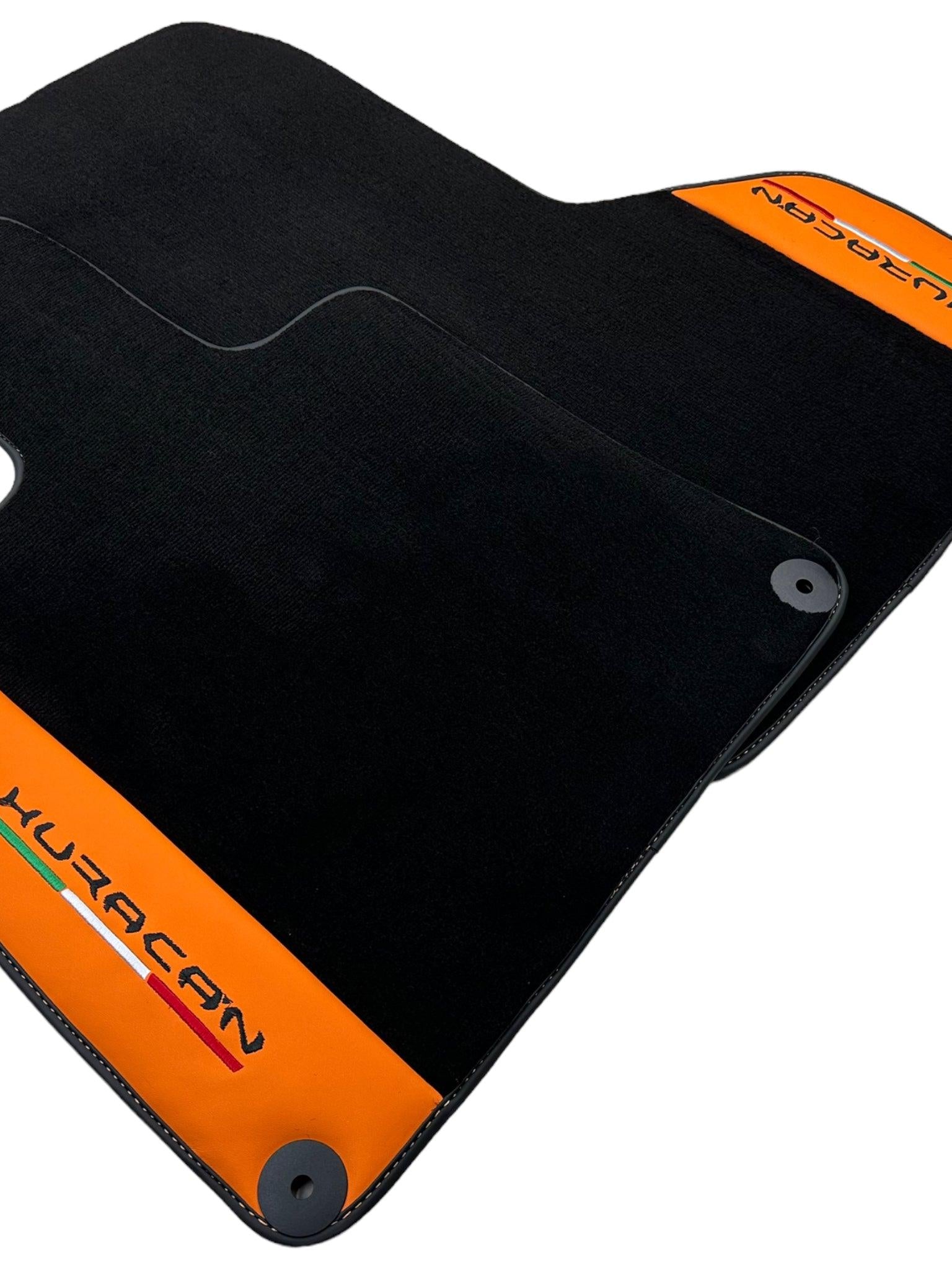 Black Floor Mats for Lamborghini Huracan With Orange (Arancia Leonis) Nappa Leather
