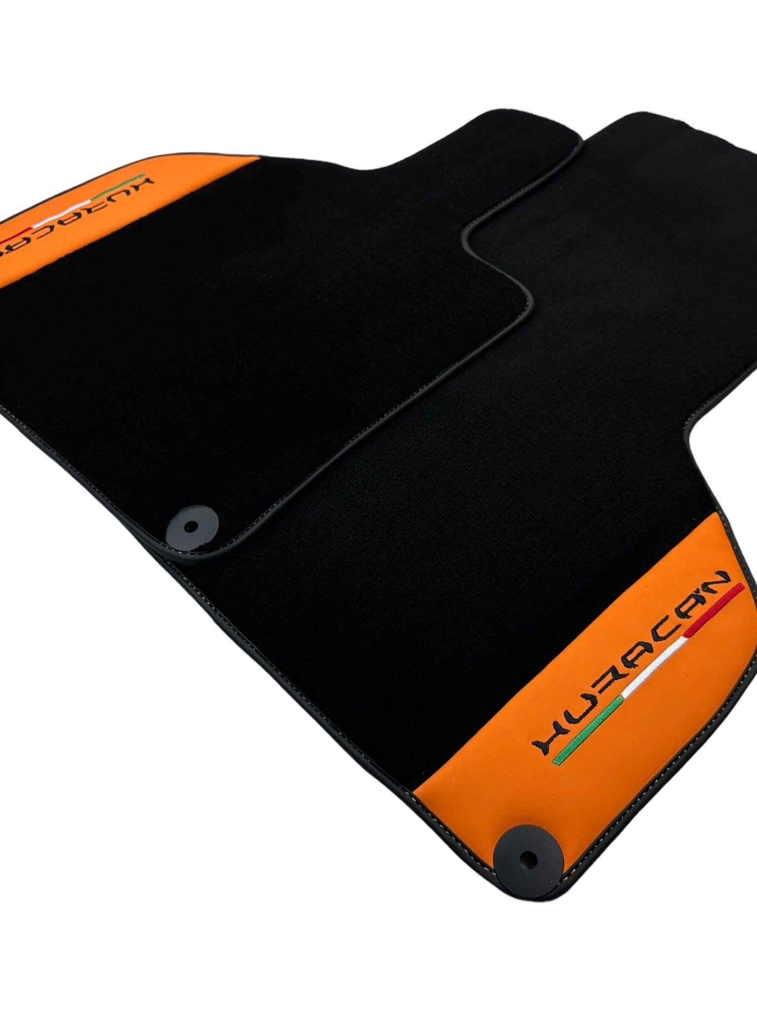 Black Floor Mats for Lamborghini Huracan With Orange (Arancia Leonis) Nappa Leather
