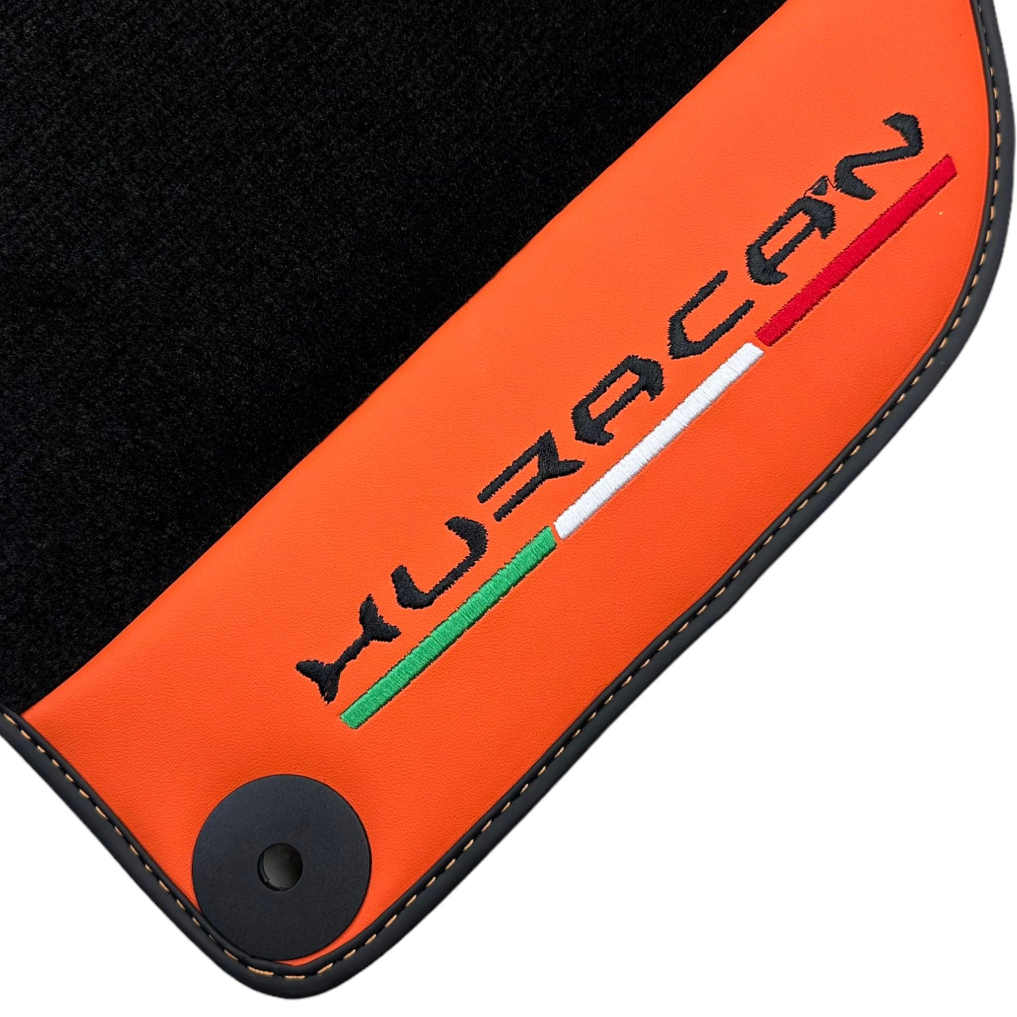 Black Floor Mats for Lamborghini Huracan With Orange (Arancia Mira) Nappa Leather