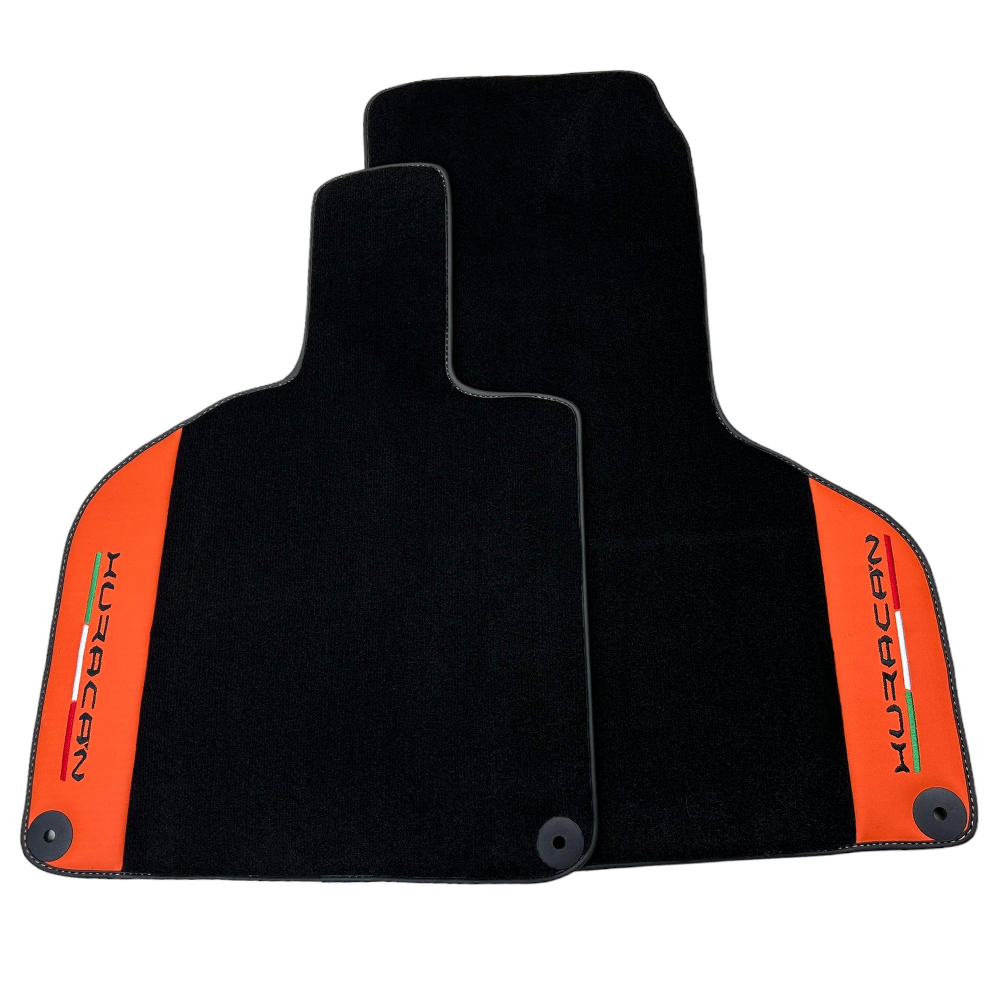 Black Floor Mats for Lamborghini Huracan With Orange (Arancia Mira) Nappa Leather