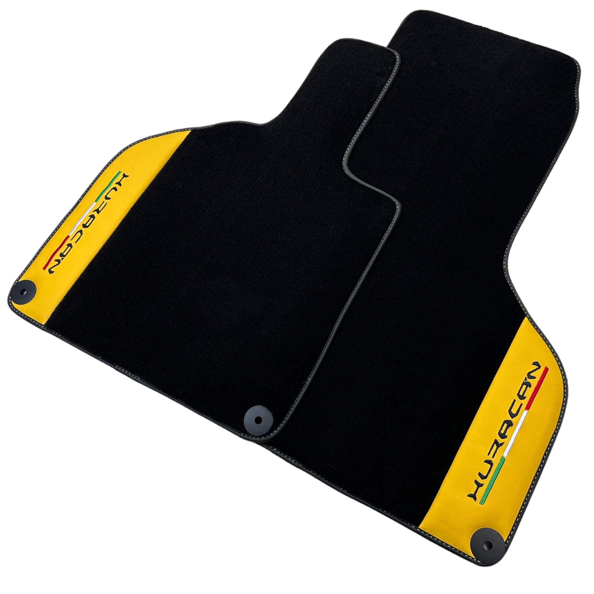 Black Floor Mats for Lamborghini Huracan With Yellow (Giallo Taurus) Nappa Leather