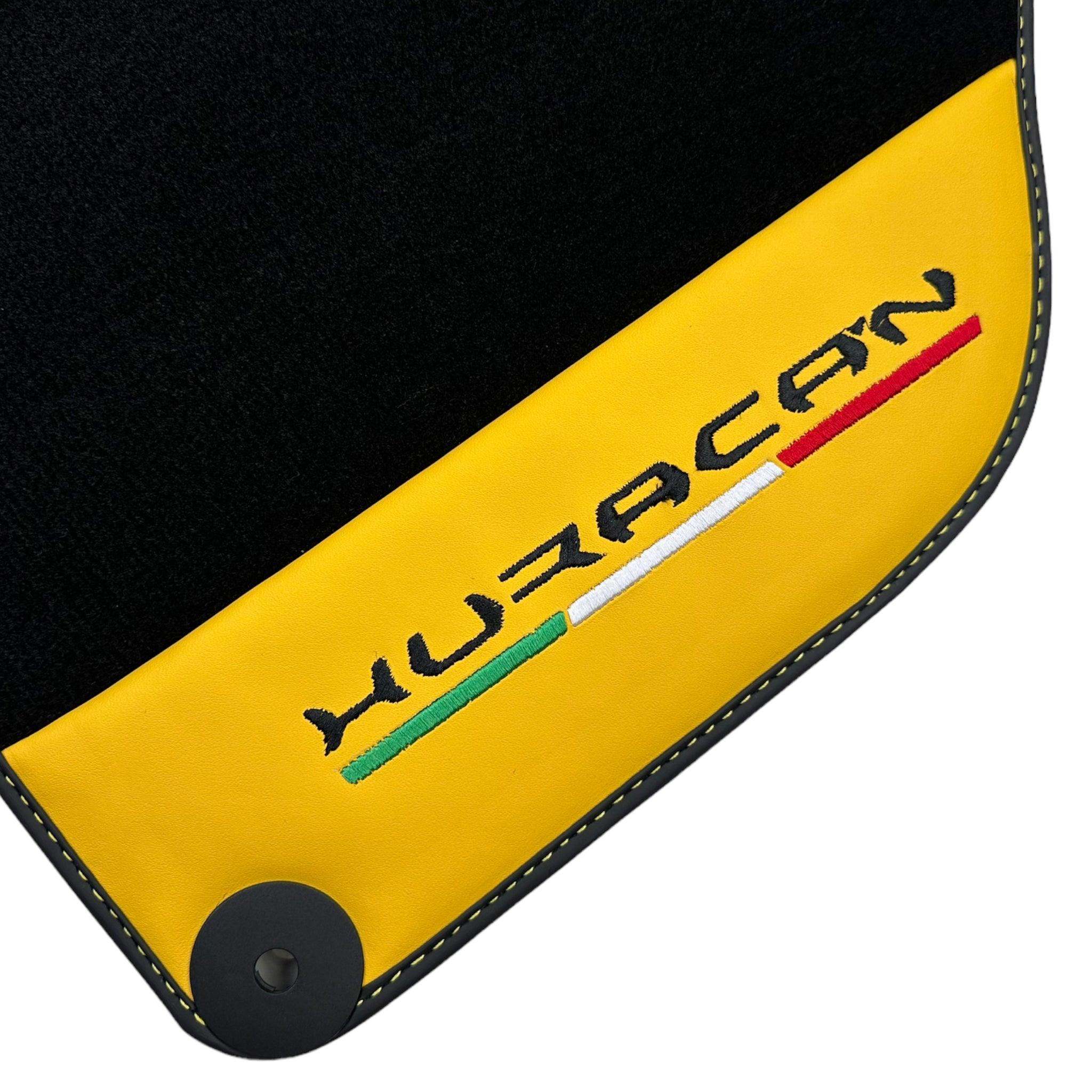 Black Floor Mats for Lamborghini Huracan With Yellow (Giallo Taurus) Nappa Leather