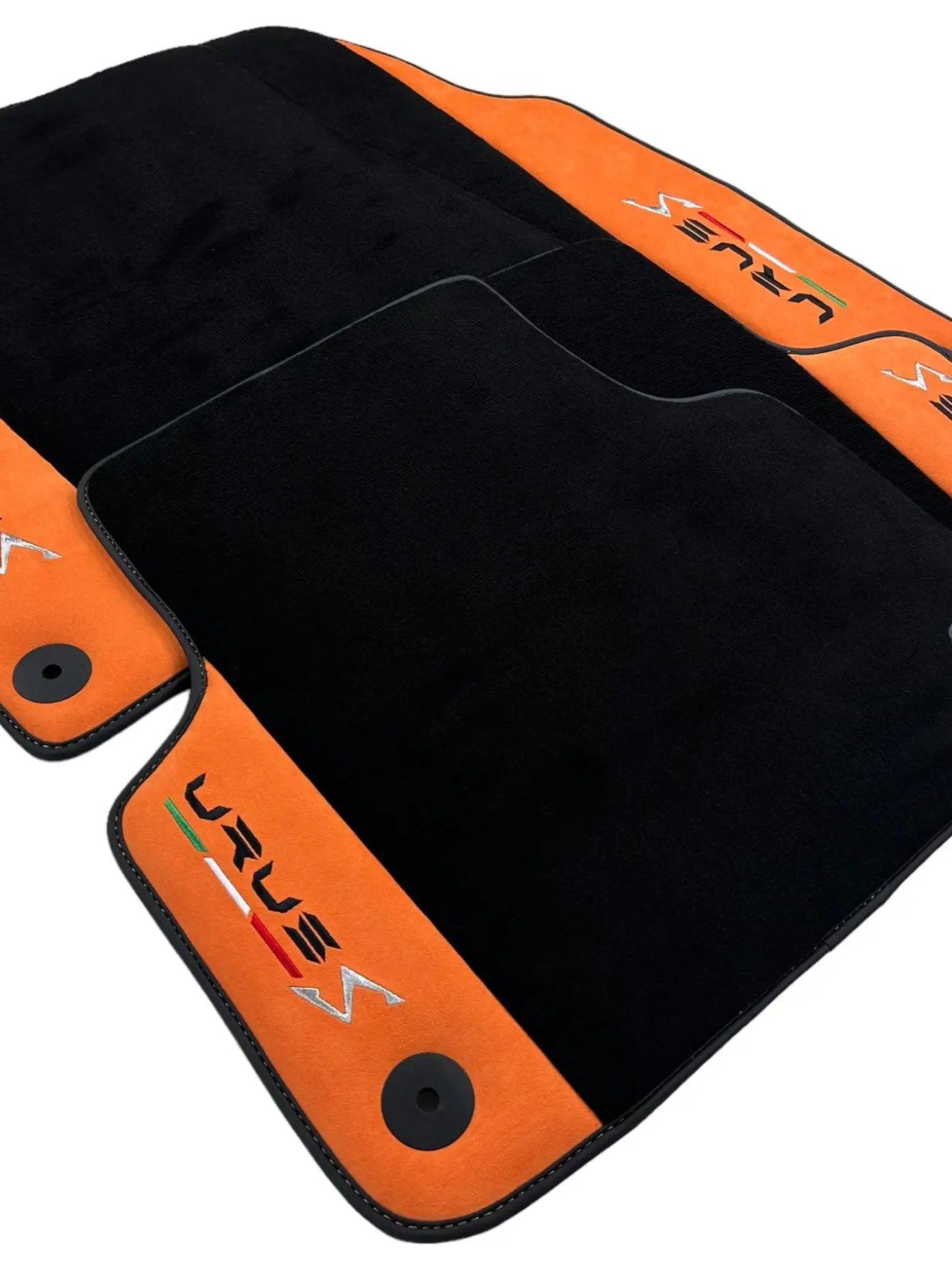 Black Floor Mats For Lamborghini Urus S With Orange Alcantara Leather