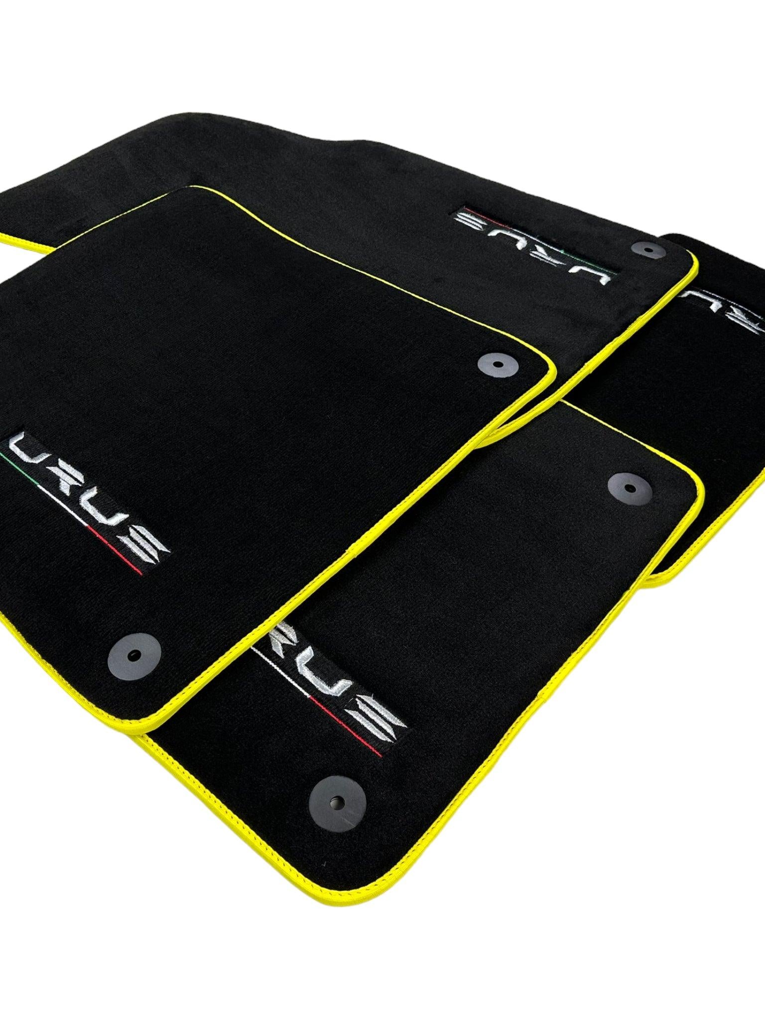 Black Floor Mats For Lamborghini Urus Tailored With Yellow Trim - AutoWin