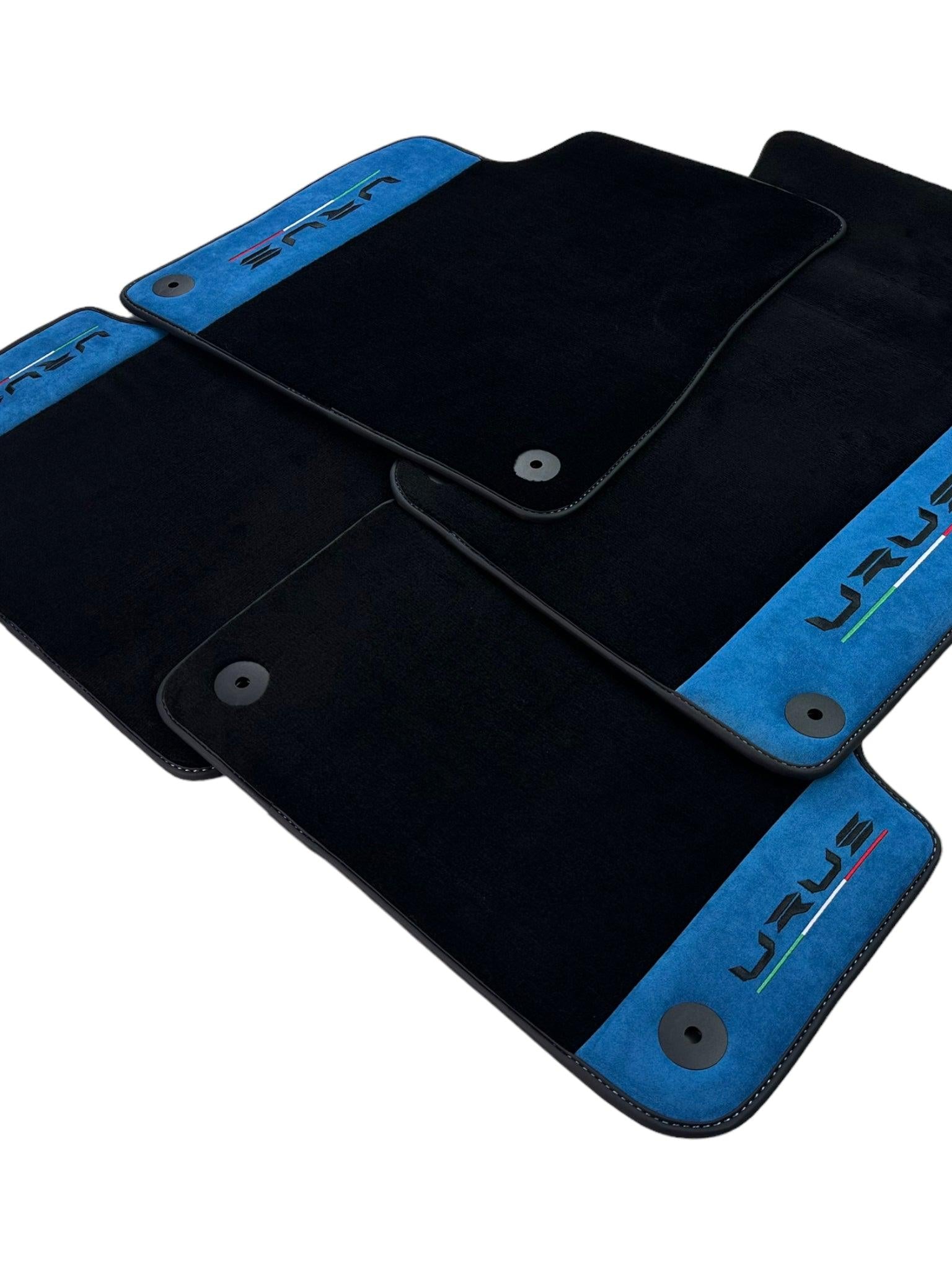 Black Floor Mats For Lamborghini Urus With Blue Alcantara Leather - AutoWin