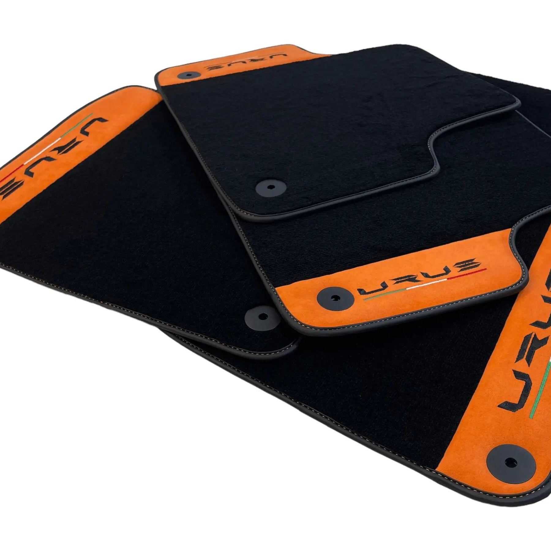 Black Floor Mats For Lamborghini Urus With Orange Alcantara Leather - AutoWin